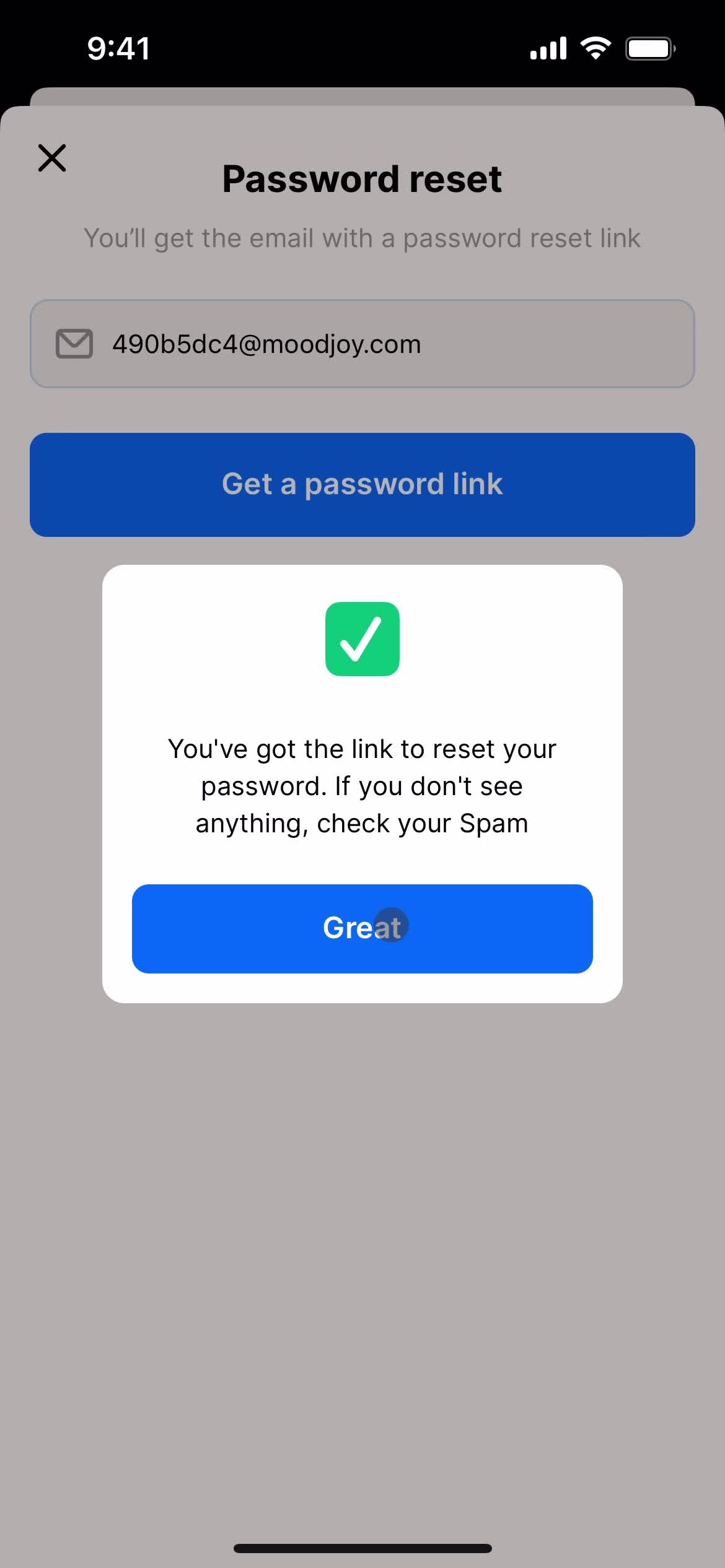 Resetting password screenshot