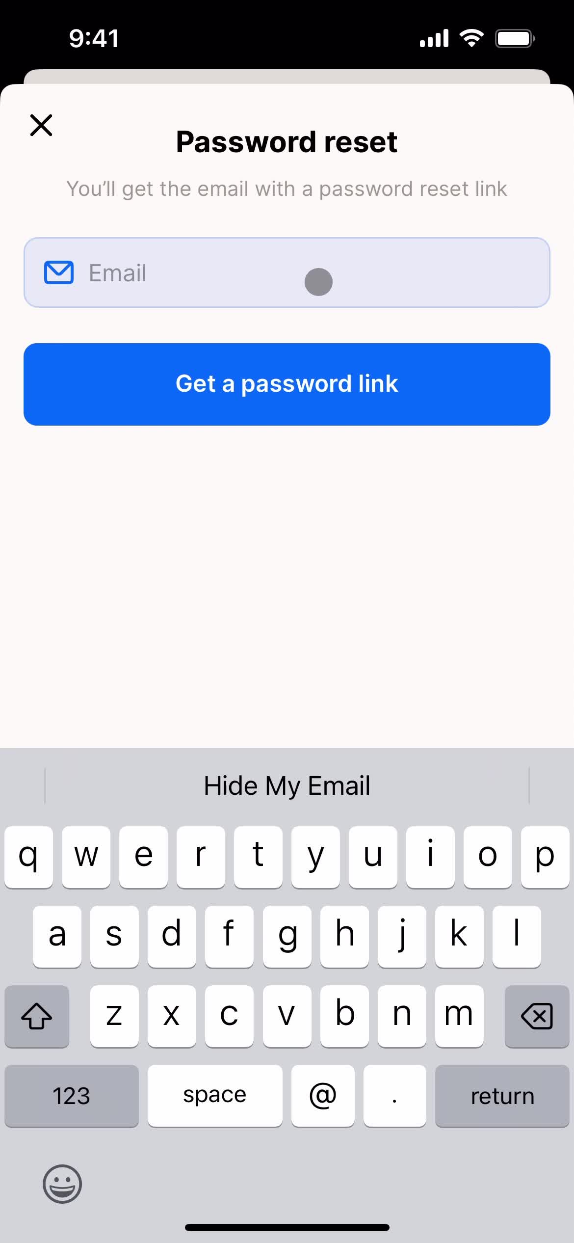 Resetting password screenshot