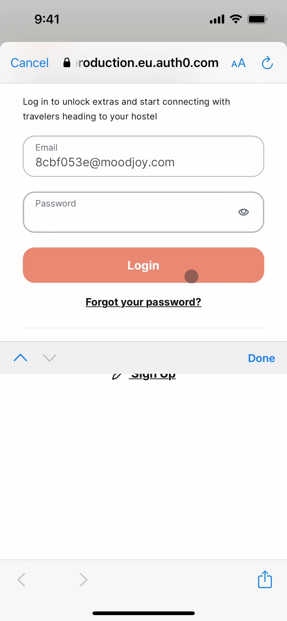 Resetting password screenshot