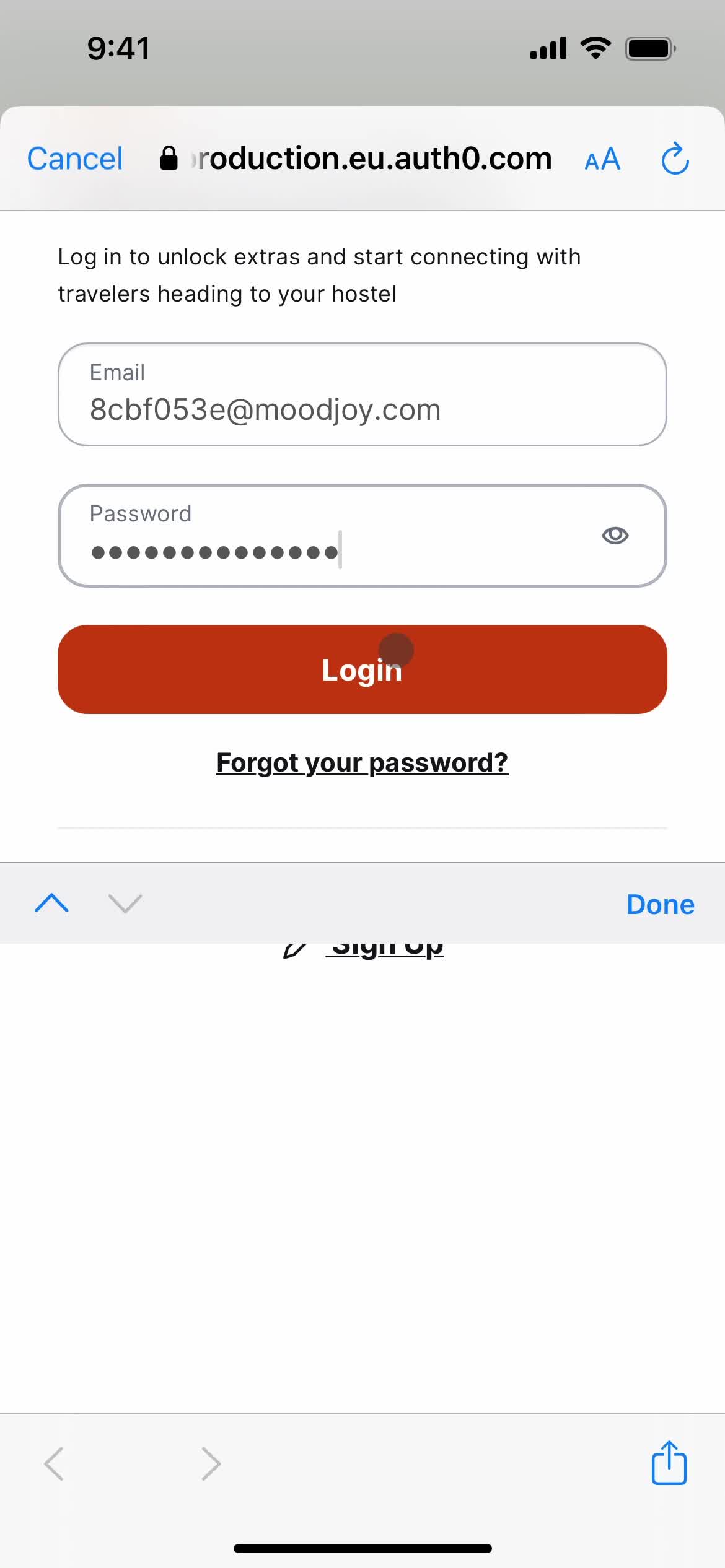 Resetting password screenshot