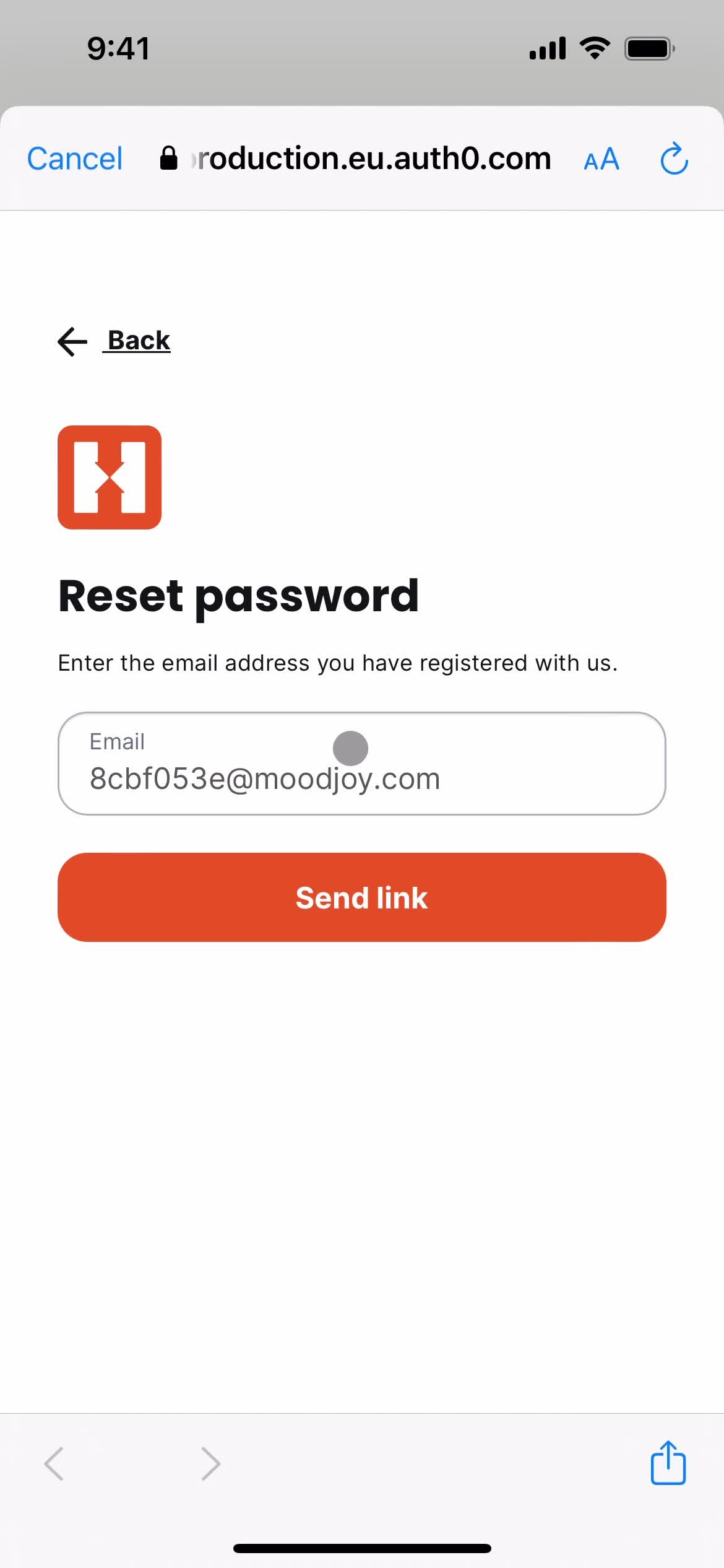 Resetting password screenshot