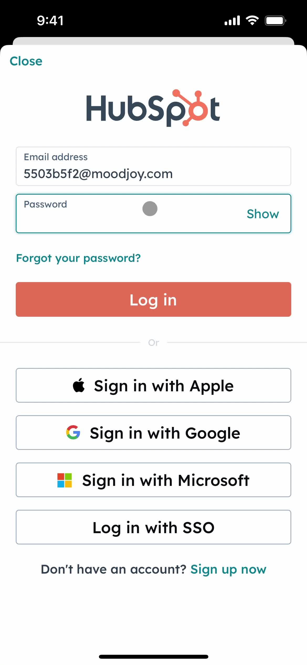 Resetting password screenshot