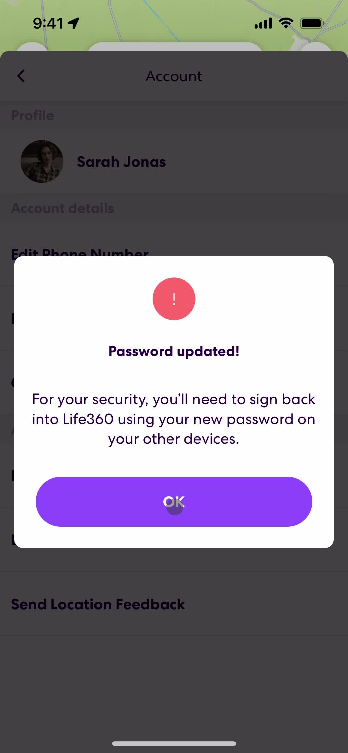 Resetting password screenshot