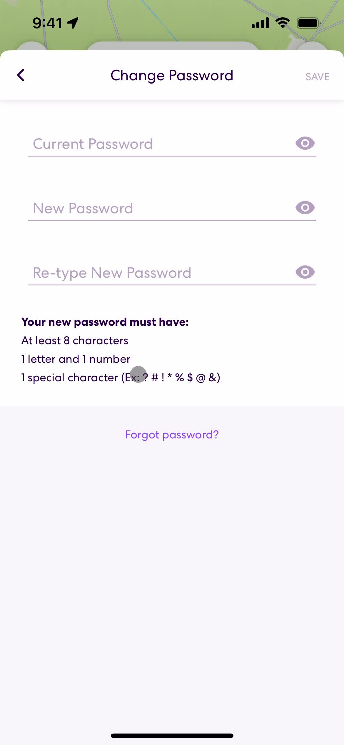 Resetting password screenshot