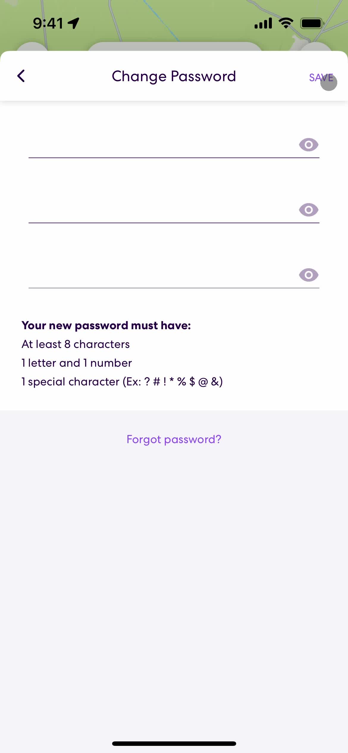 Resetting password screenshot