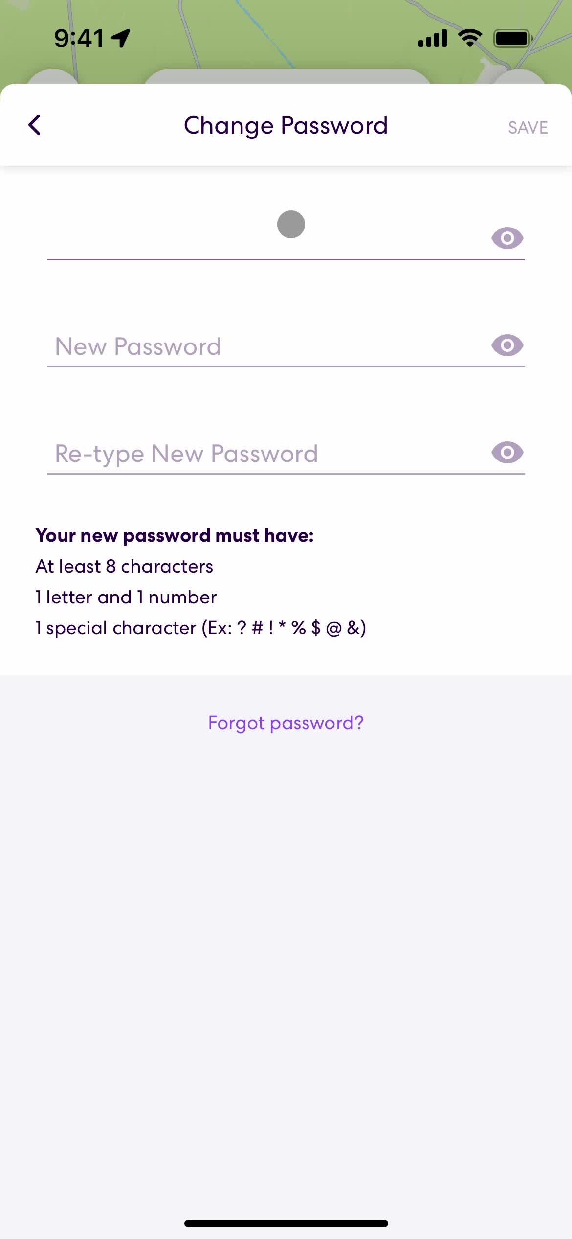 Resetting password screenshot