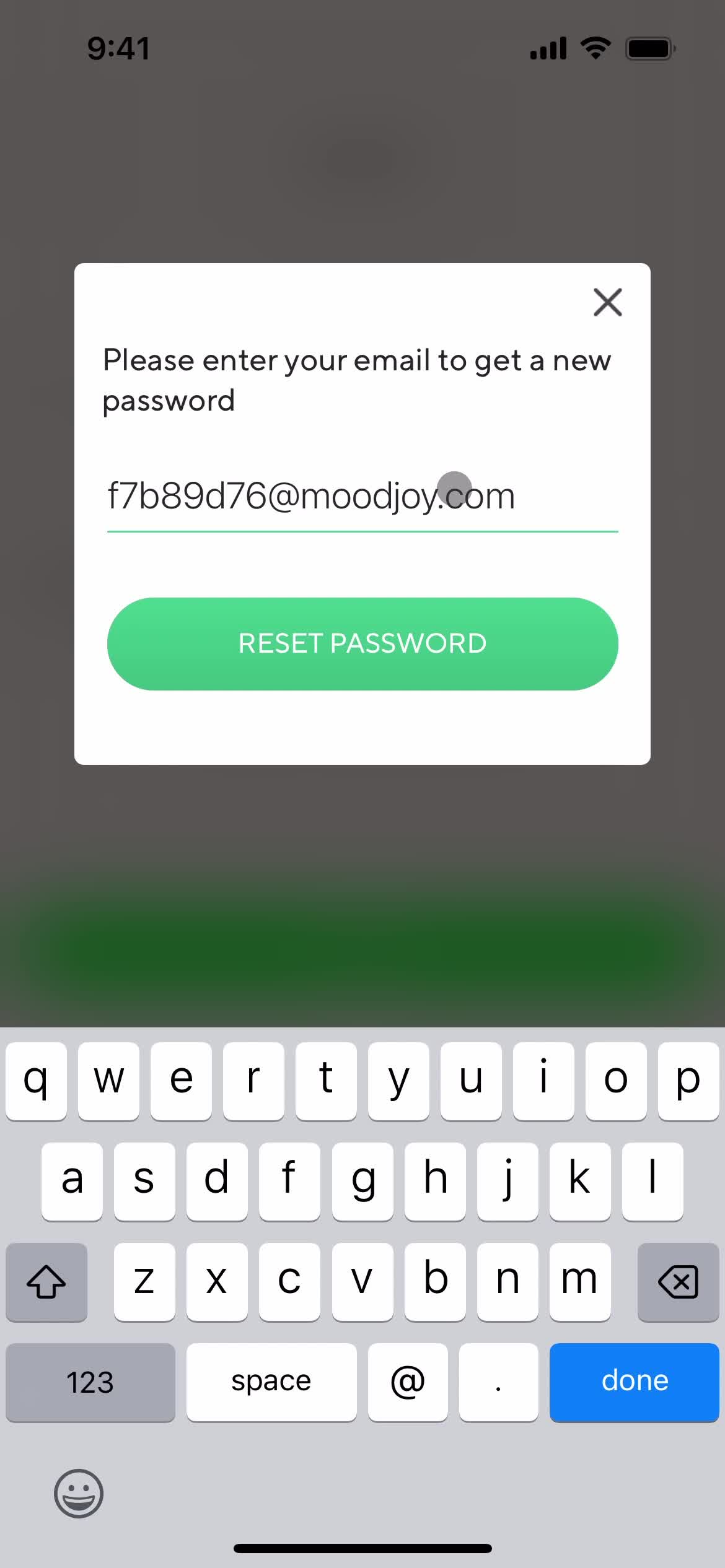 Resetting password screenshot