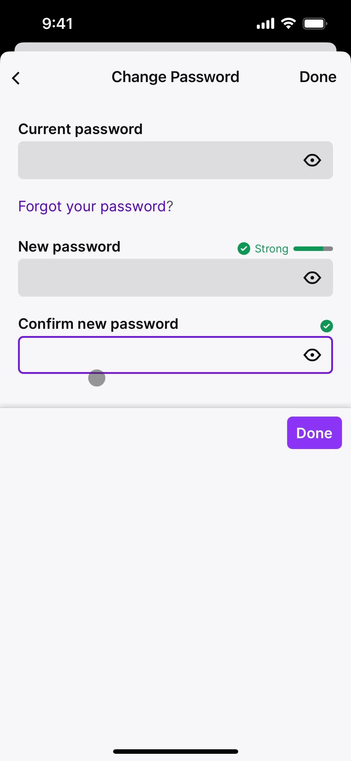 Changing password screenshot