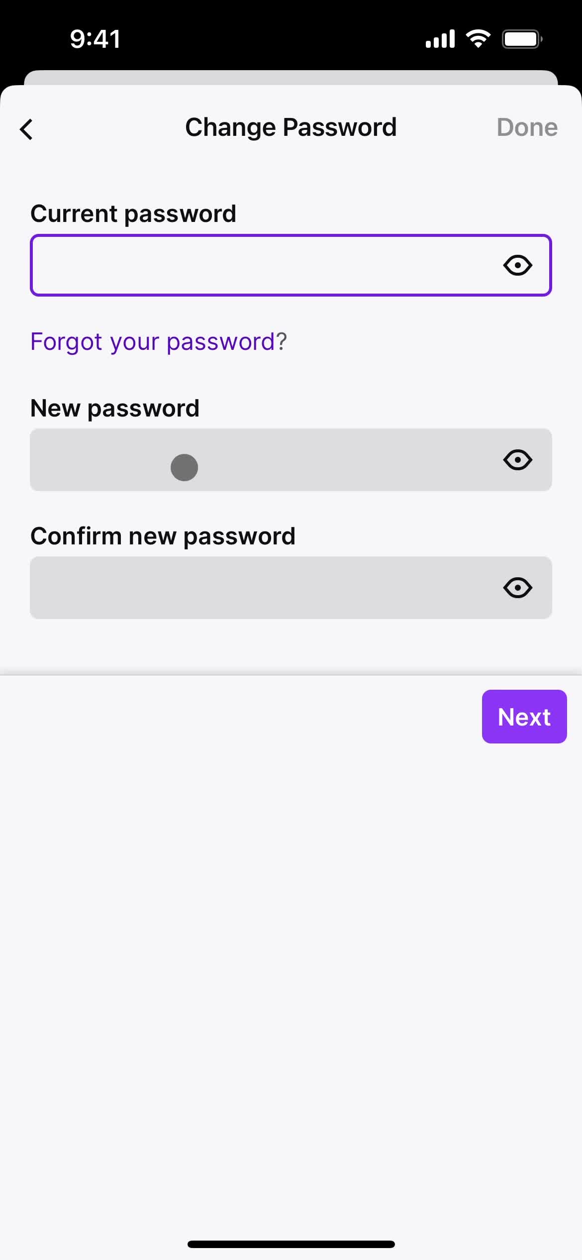 Changing password screenshot