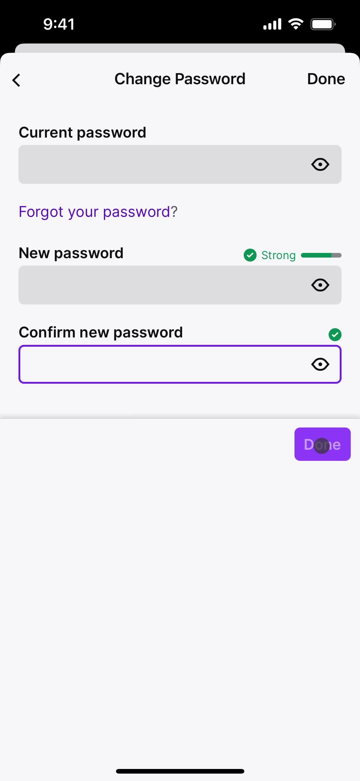 Changing password screenshot