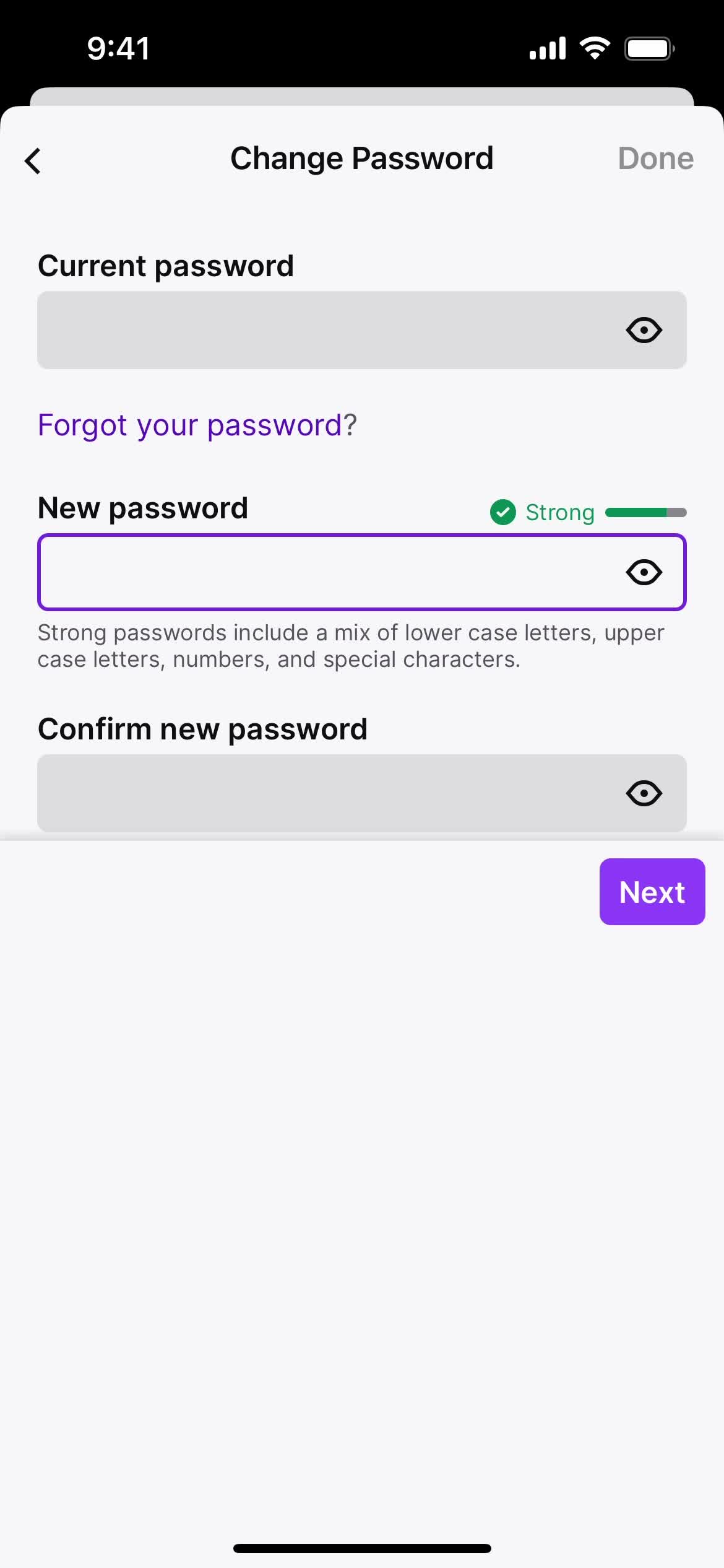 Changing password screenshot