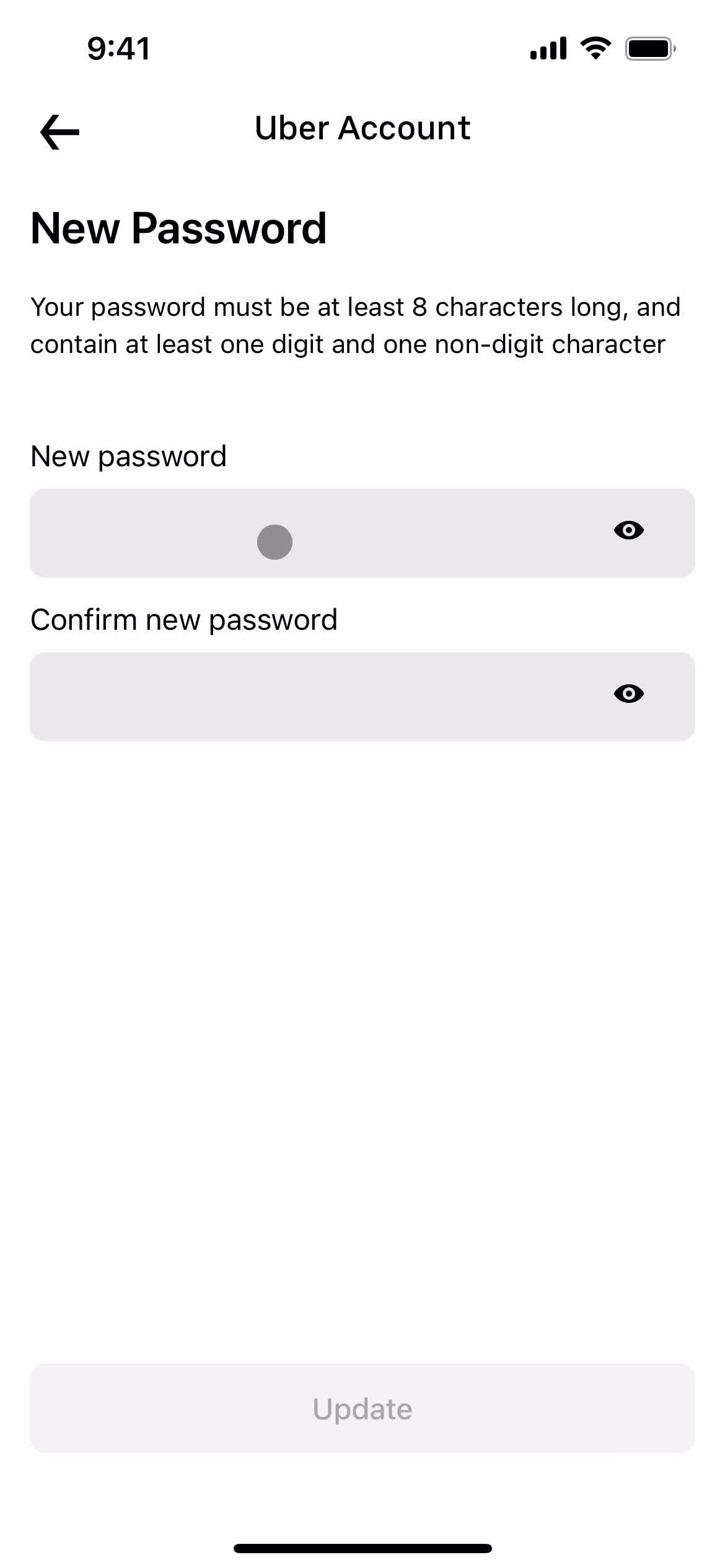 Changing password screenshot