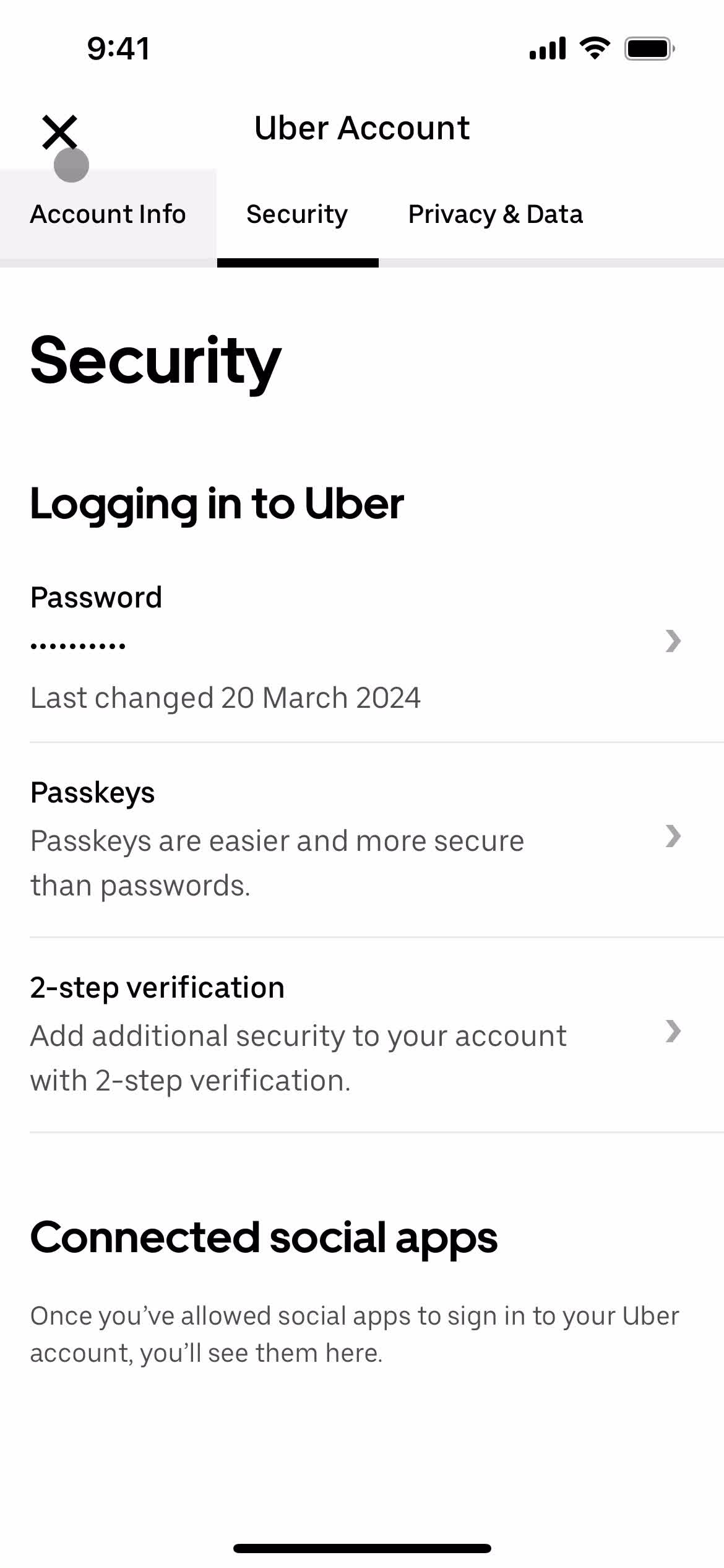 Changing password screenshot