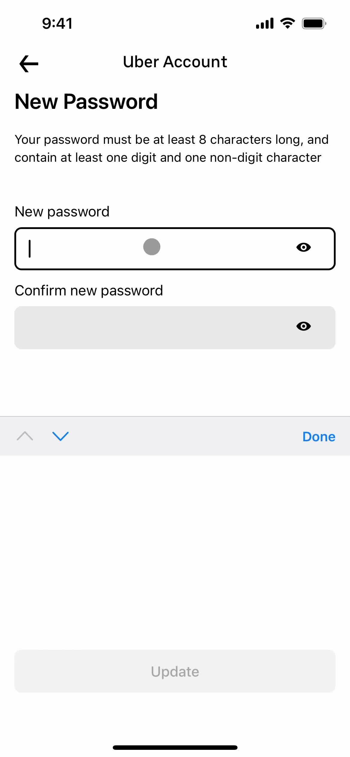 Changing password screenshot