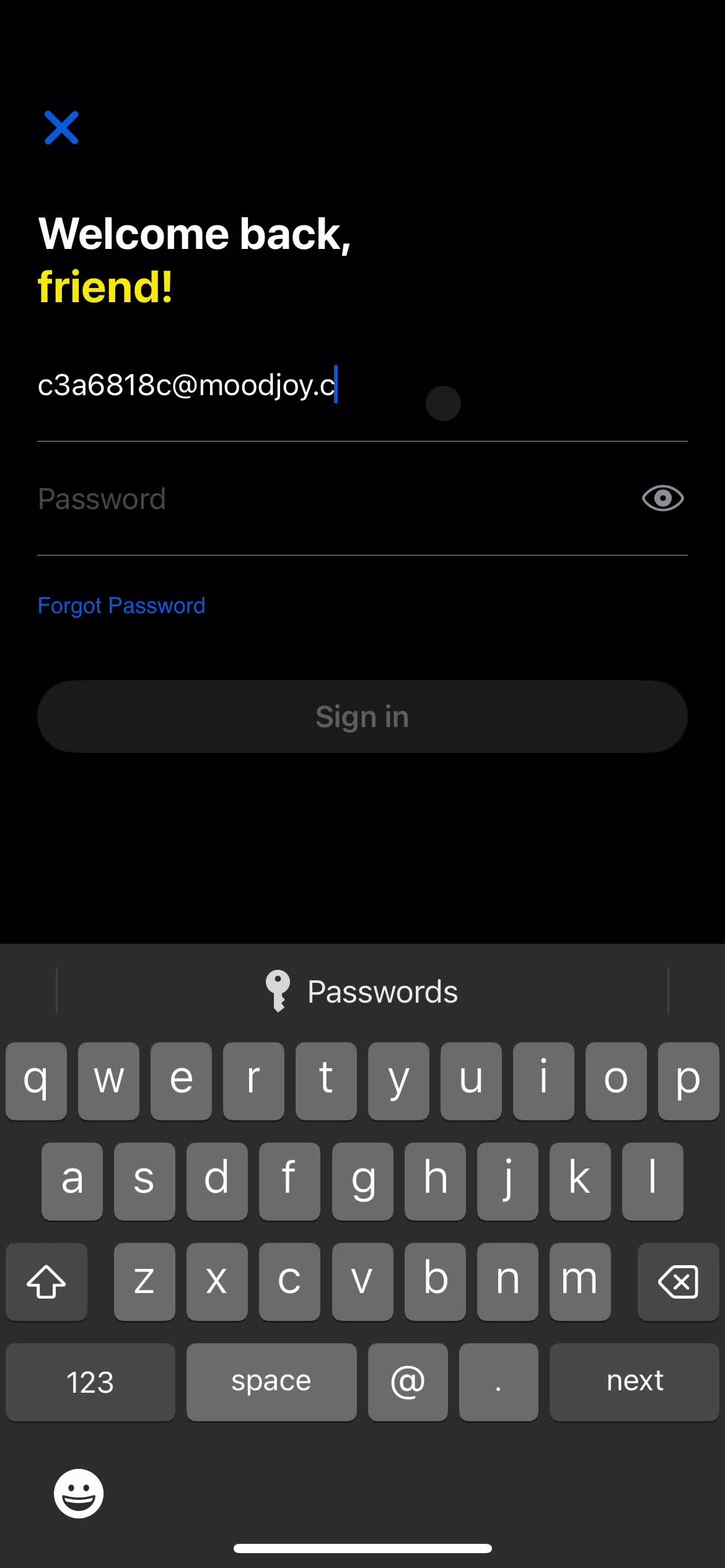 Resetting password screenshot