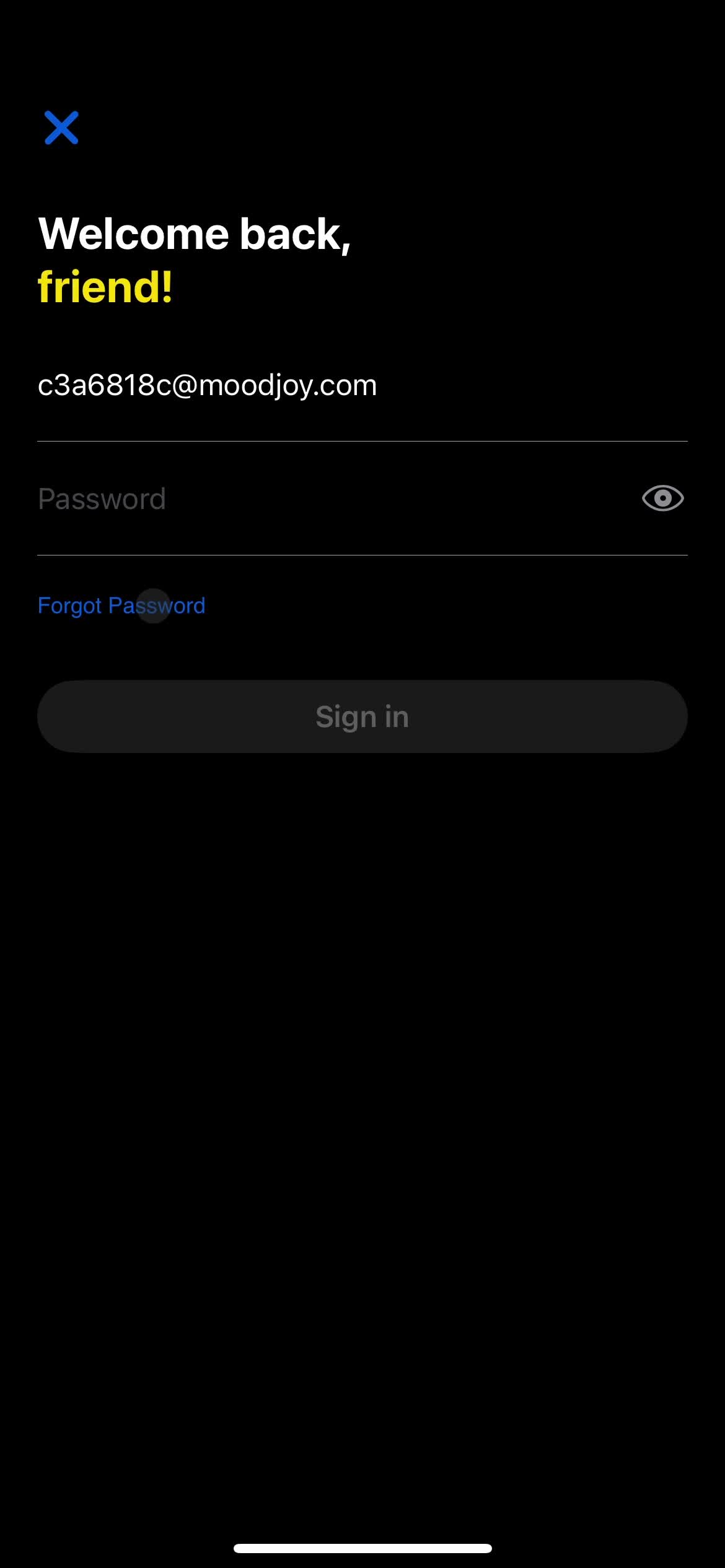 Resetting password screenshot