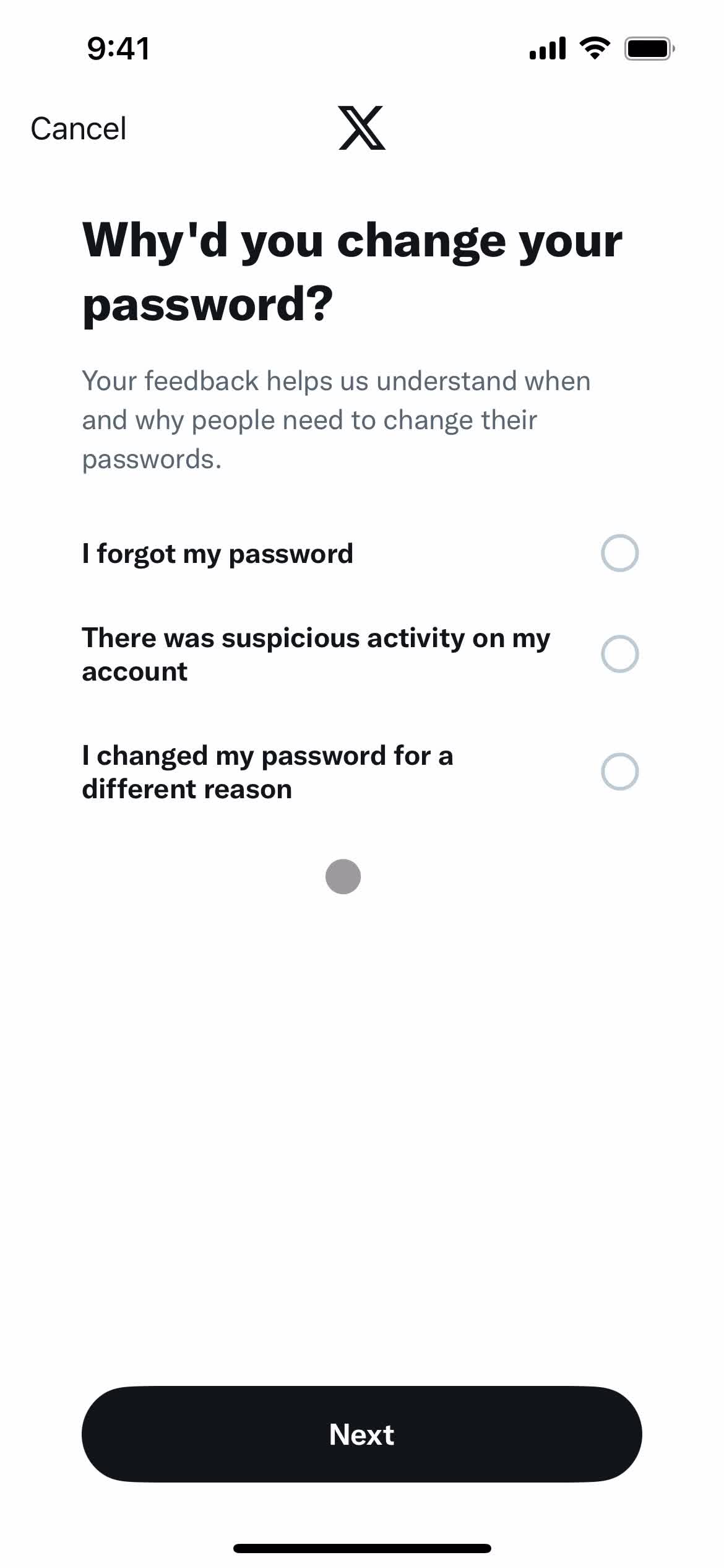 Password reset screenshot