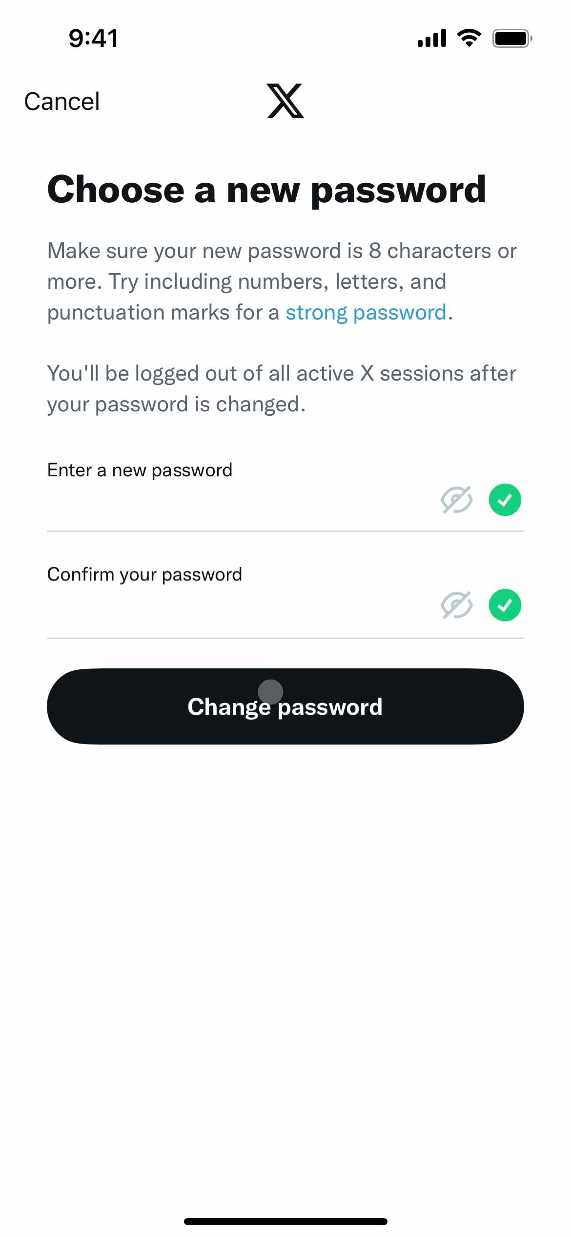 Password reset screenshot