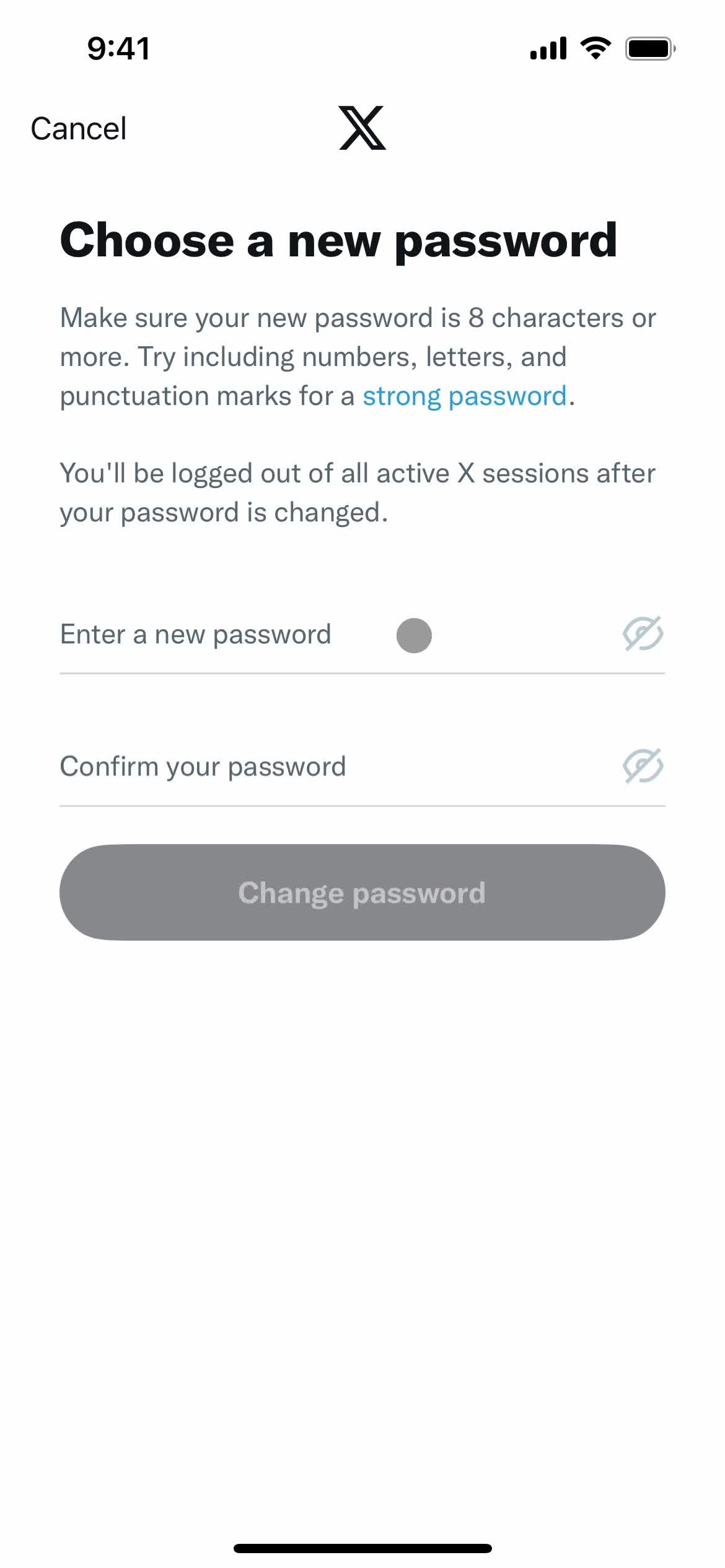 Password reset screenshot