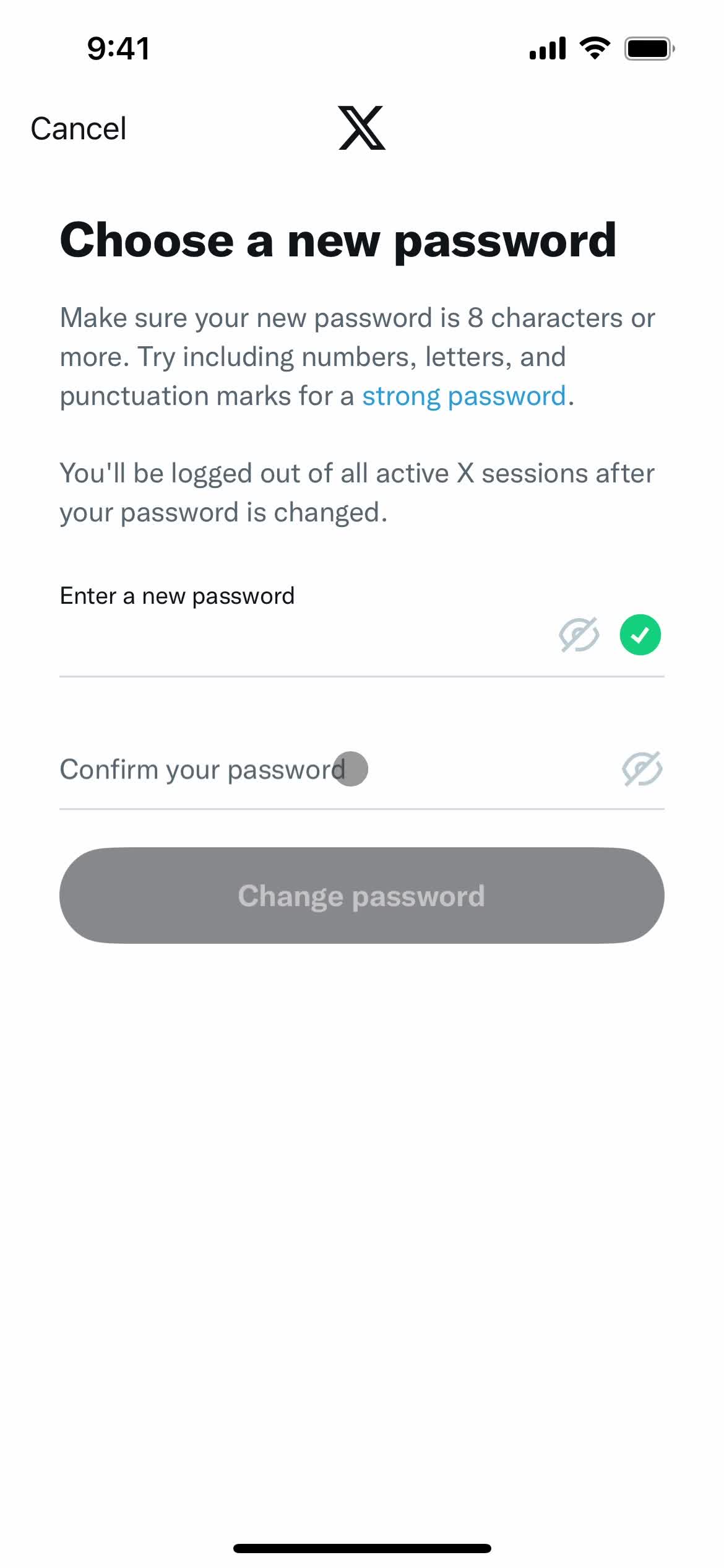 Password reset screenshot