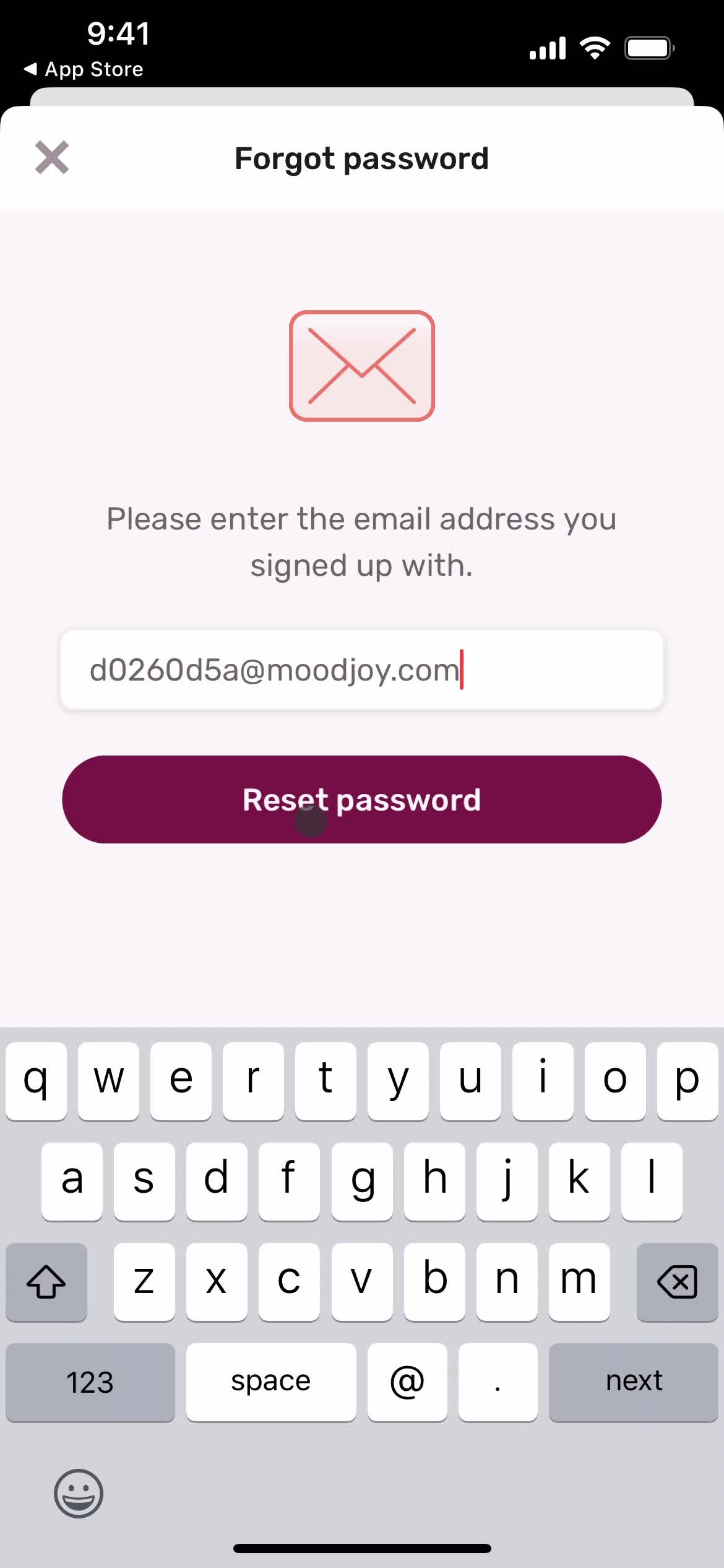 Resetting password screenshot