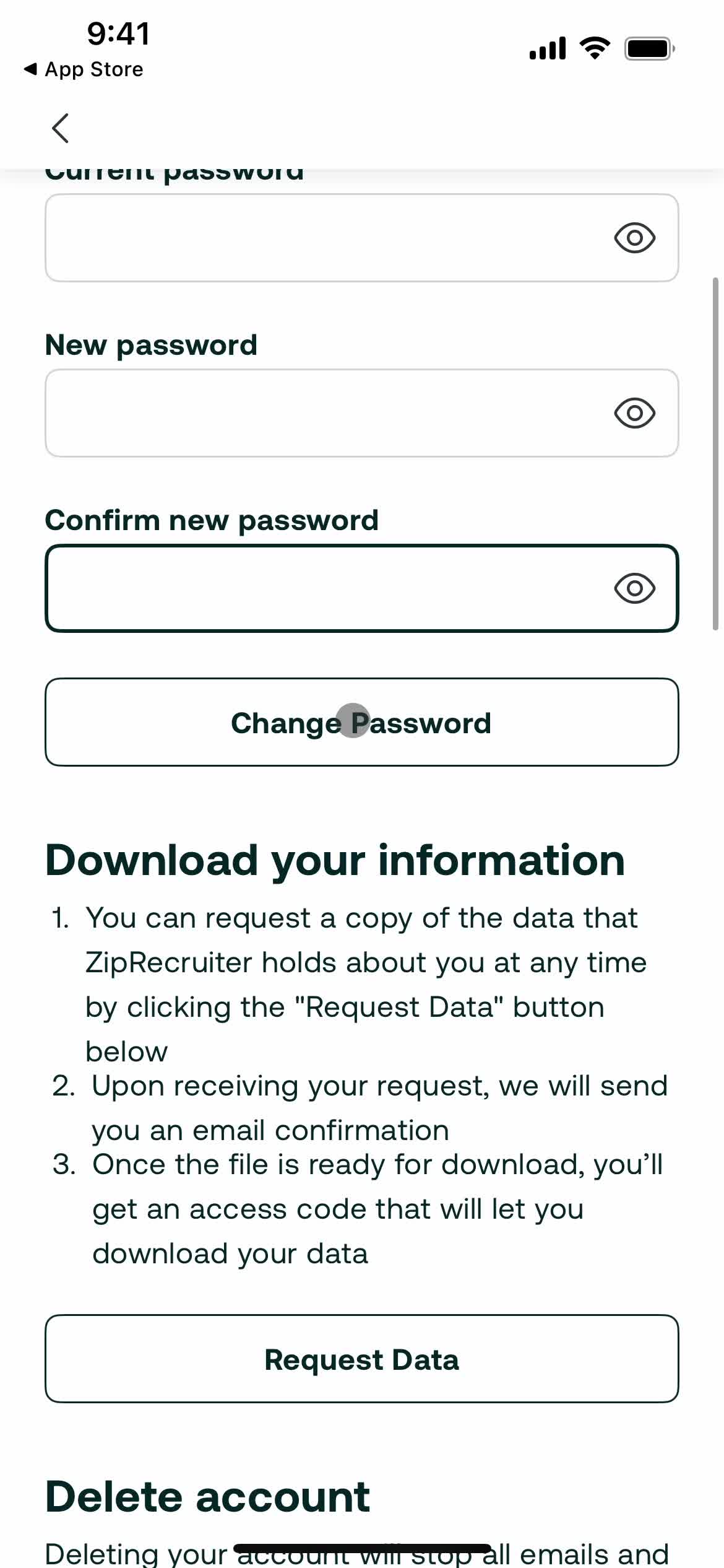 Changing password screenshot