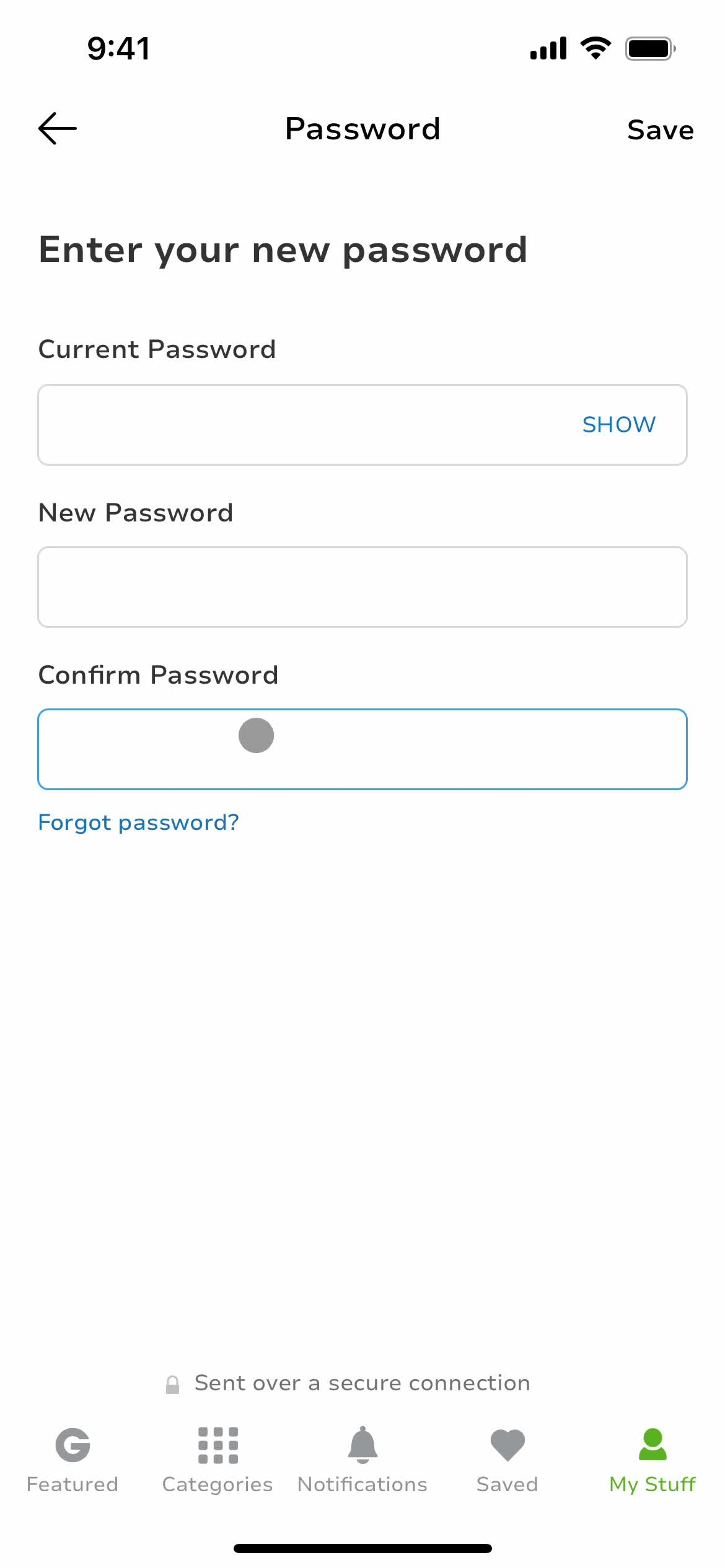 Changing password screenshot