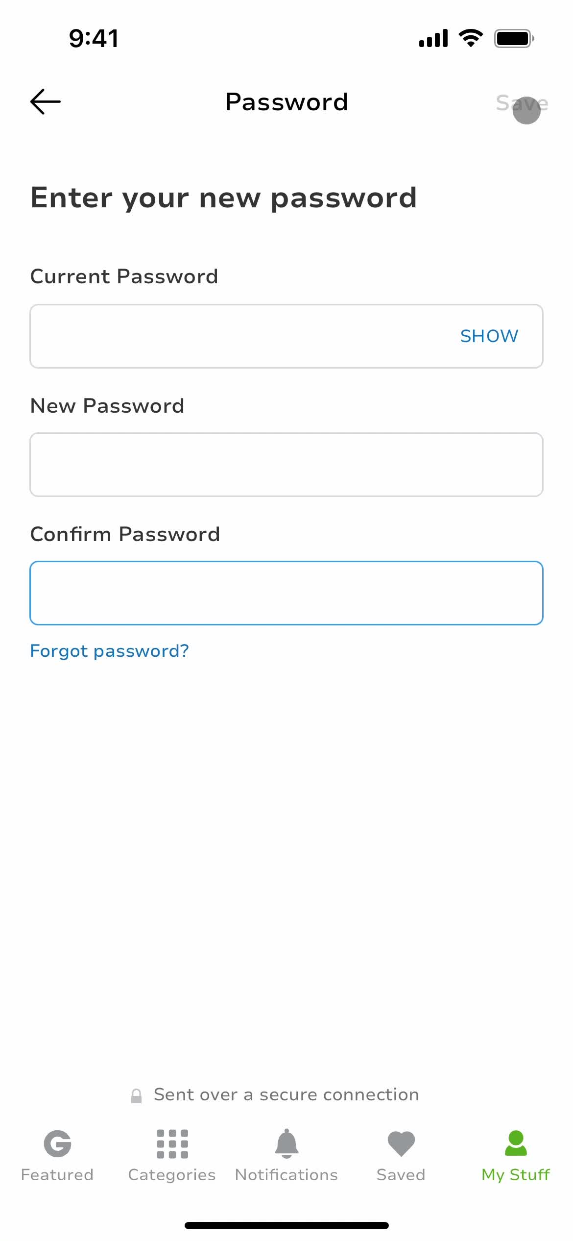 Changing password screenshot