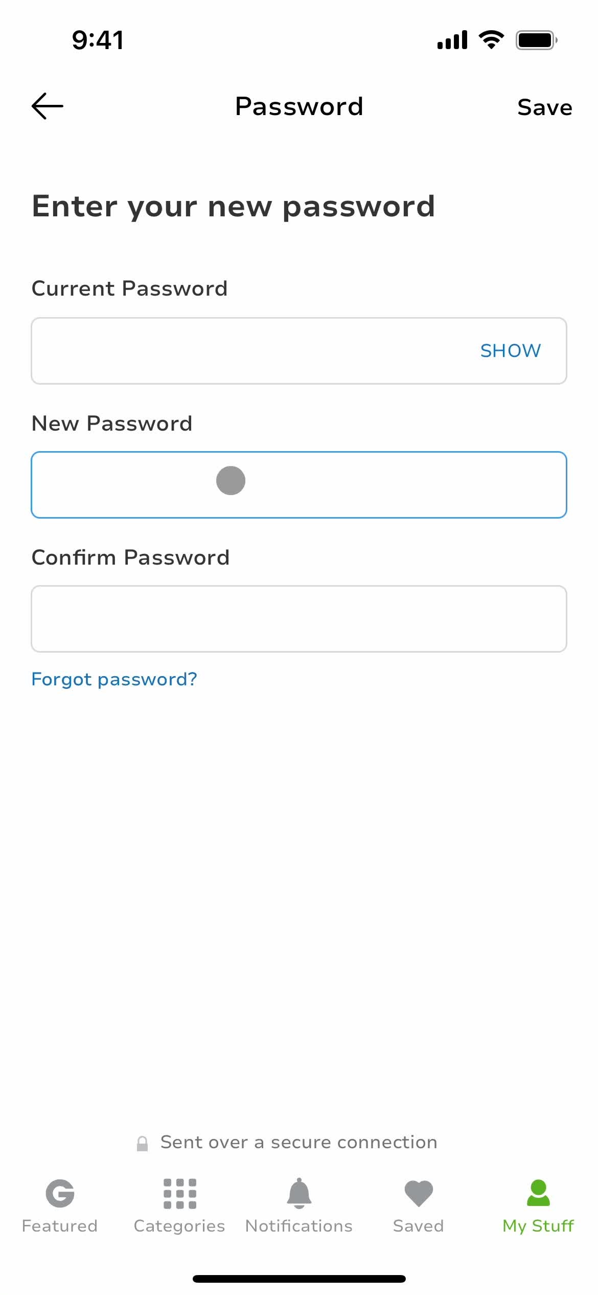 Changing password screenshot