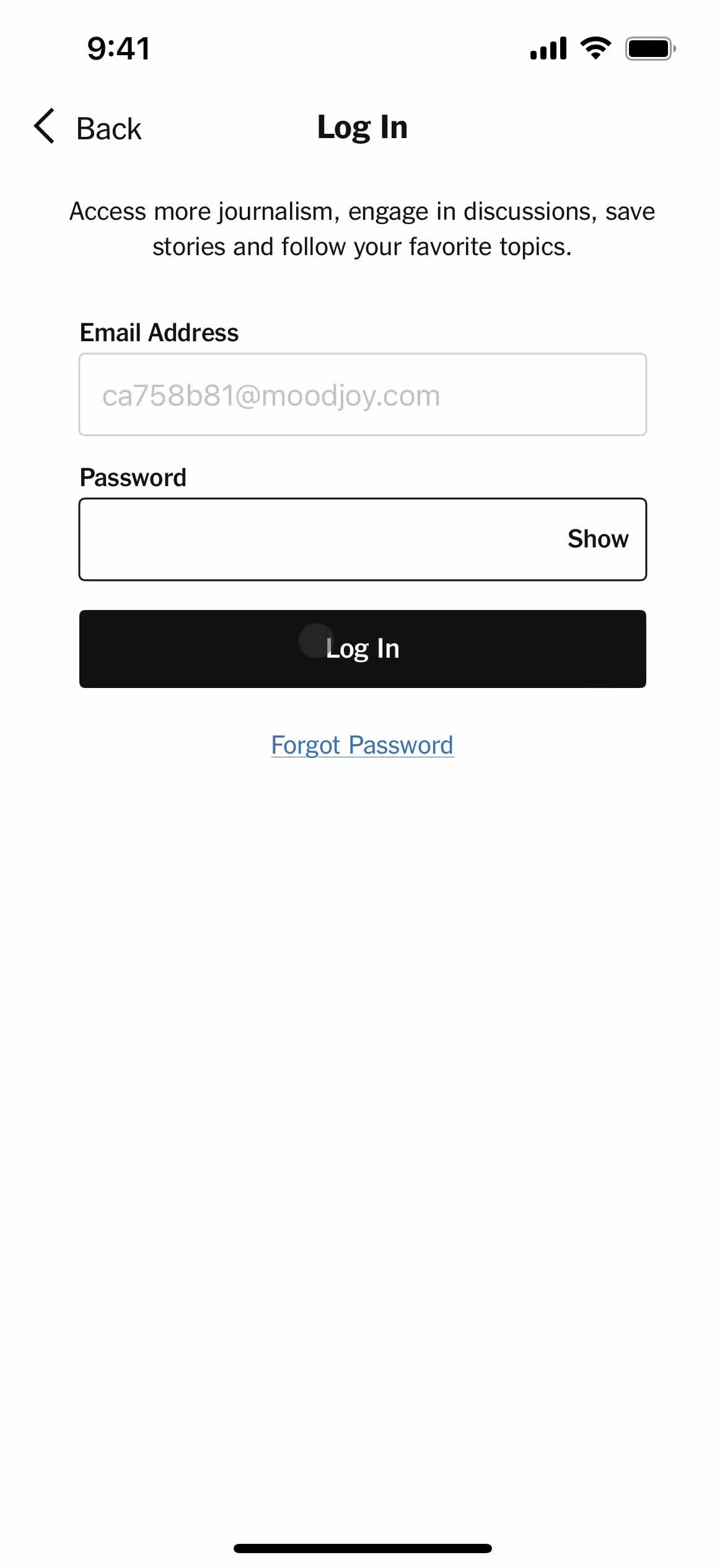 Changing password screenshot