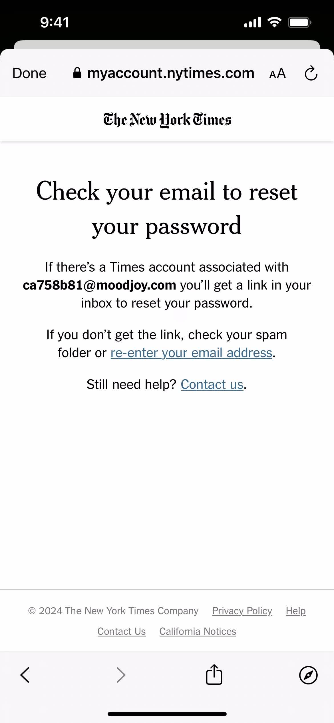 Changing password on The New York Times video thumbnail