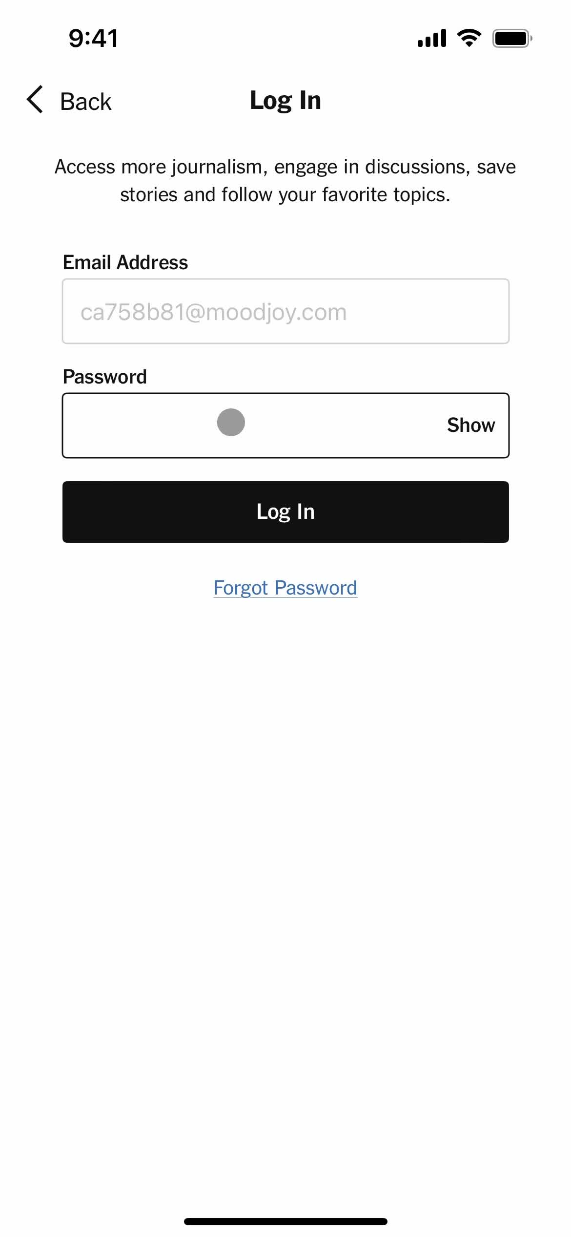 Changing password screenshot