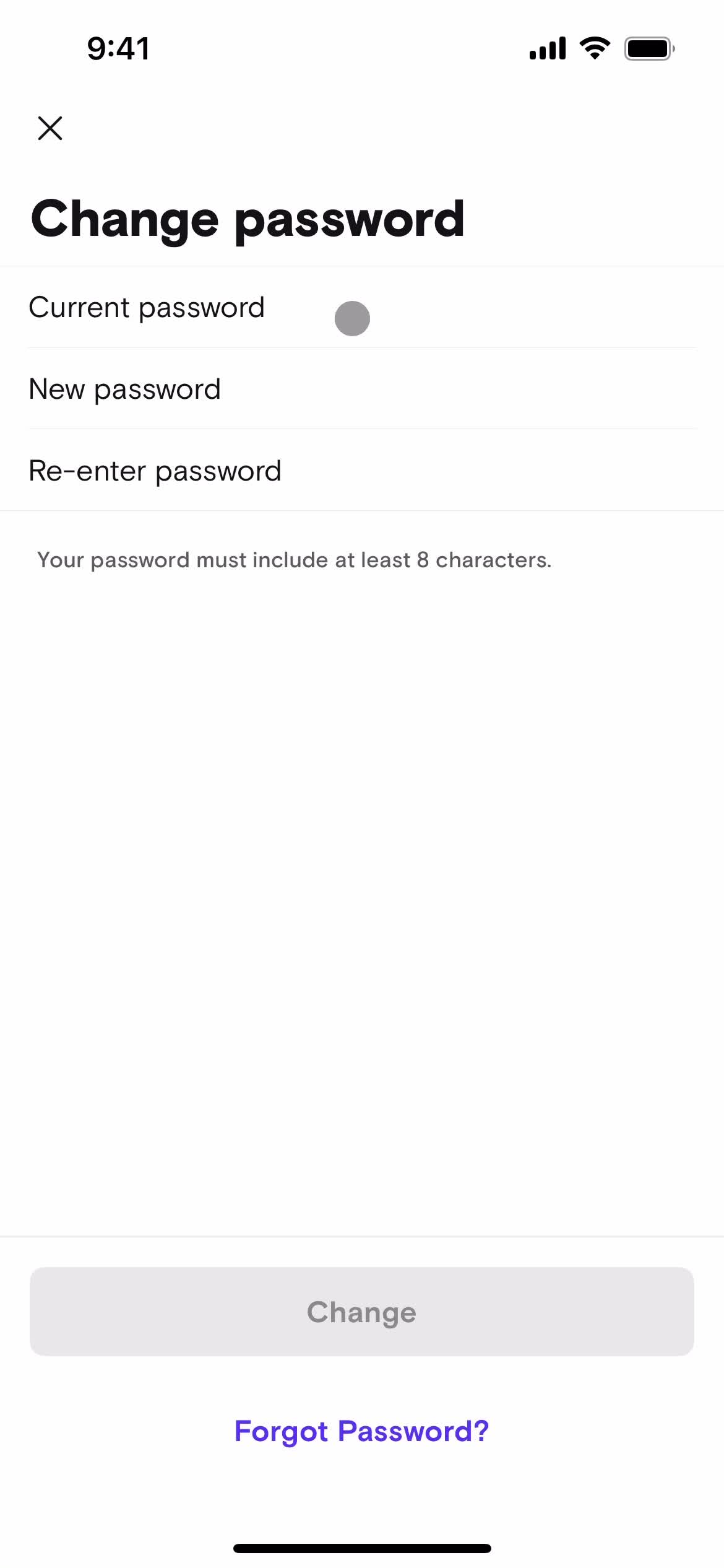 Changing password screenshot