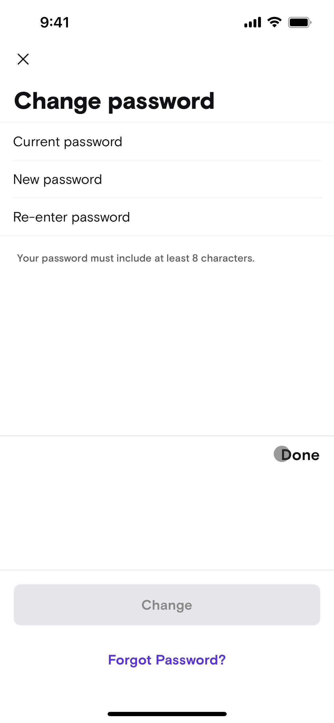 Changing password screenshot