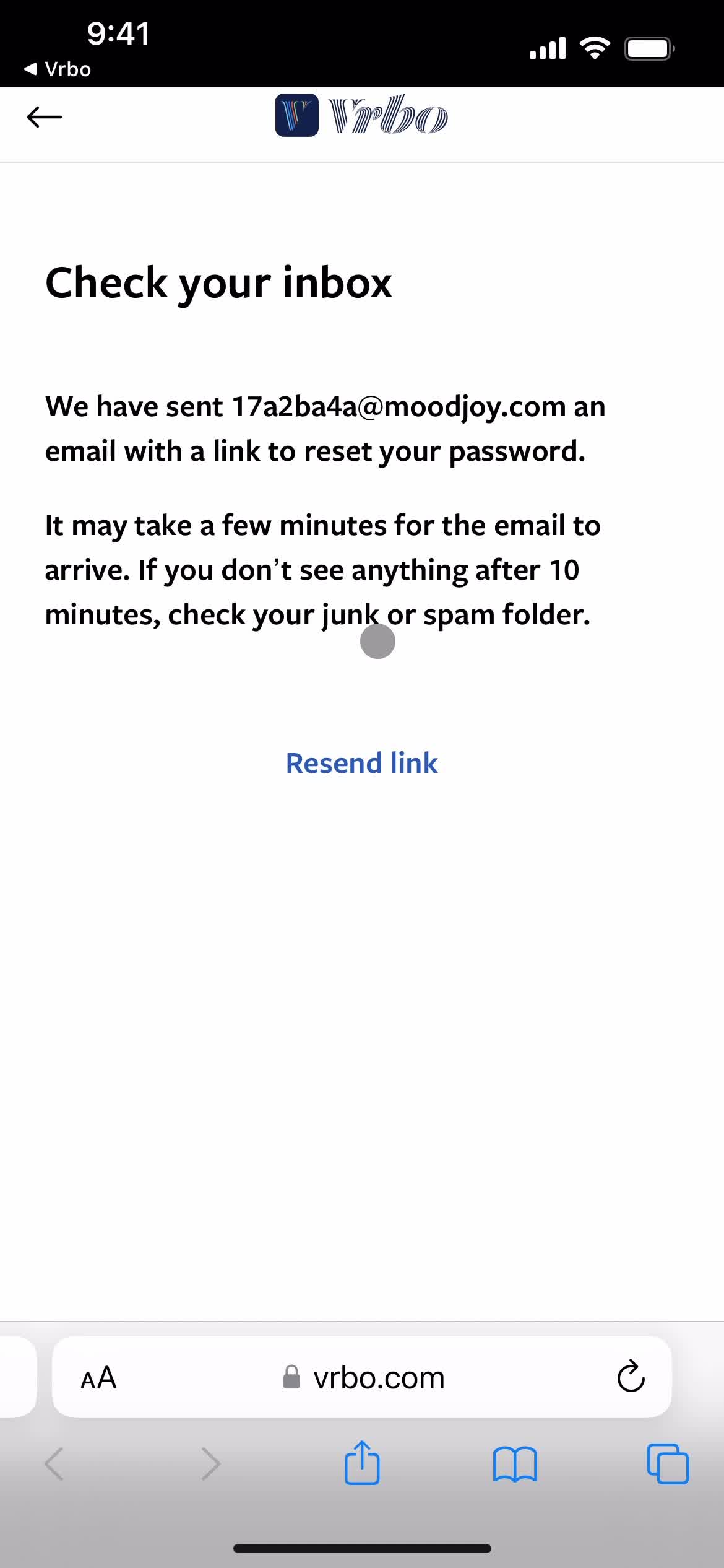 Password reset screenshot