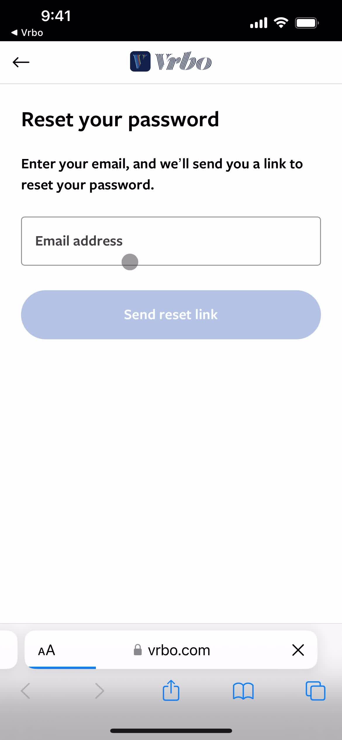 Password reset screenshot