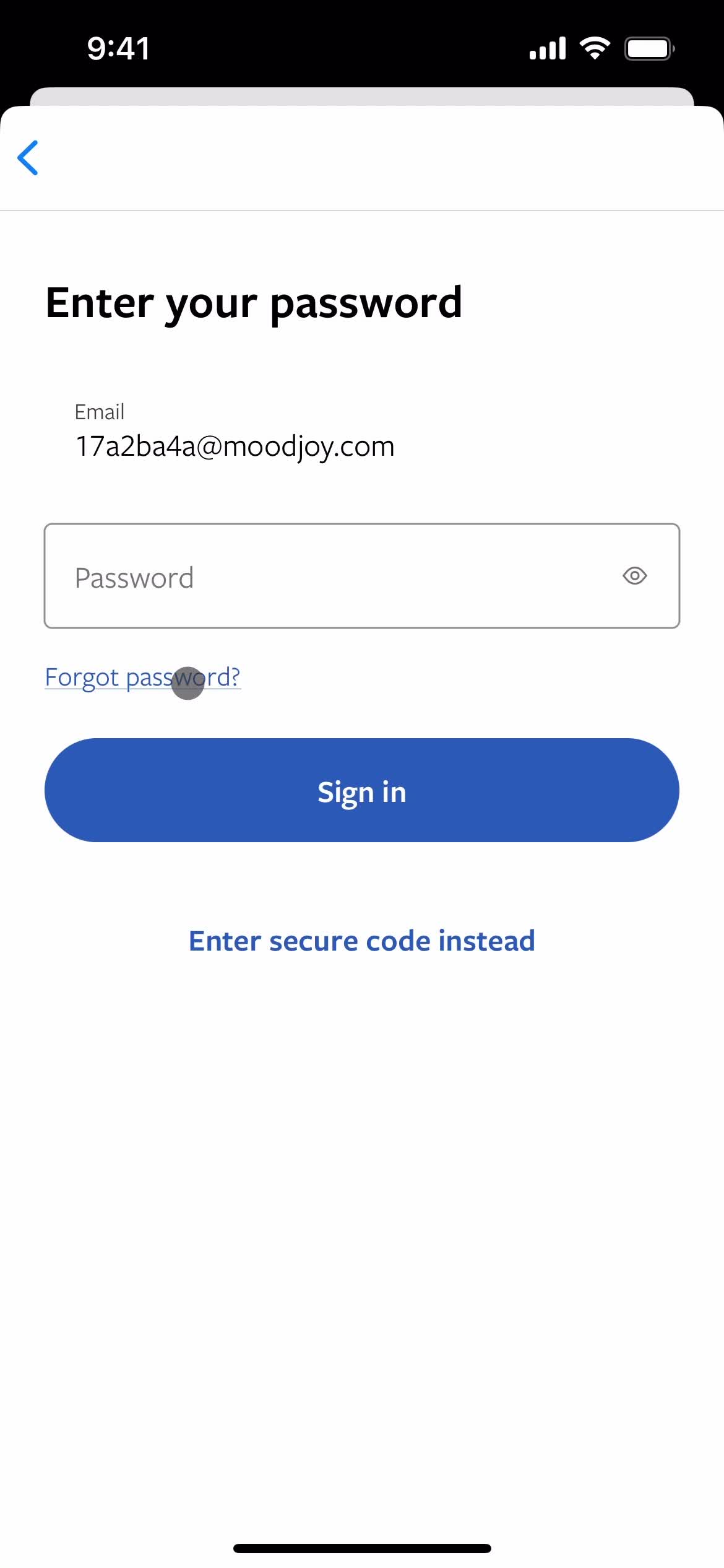 Password reset screenshot