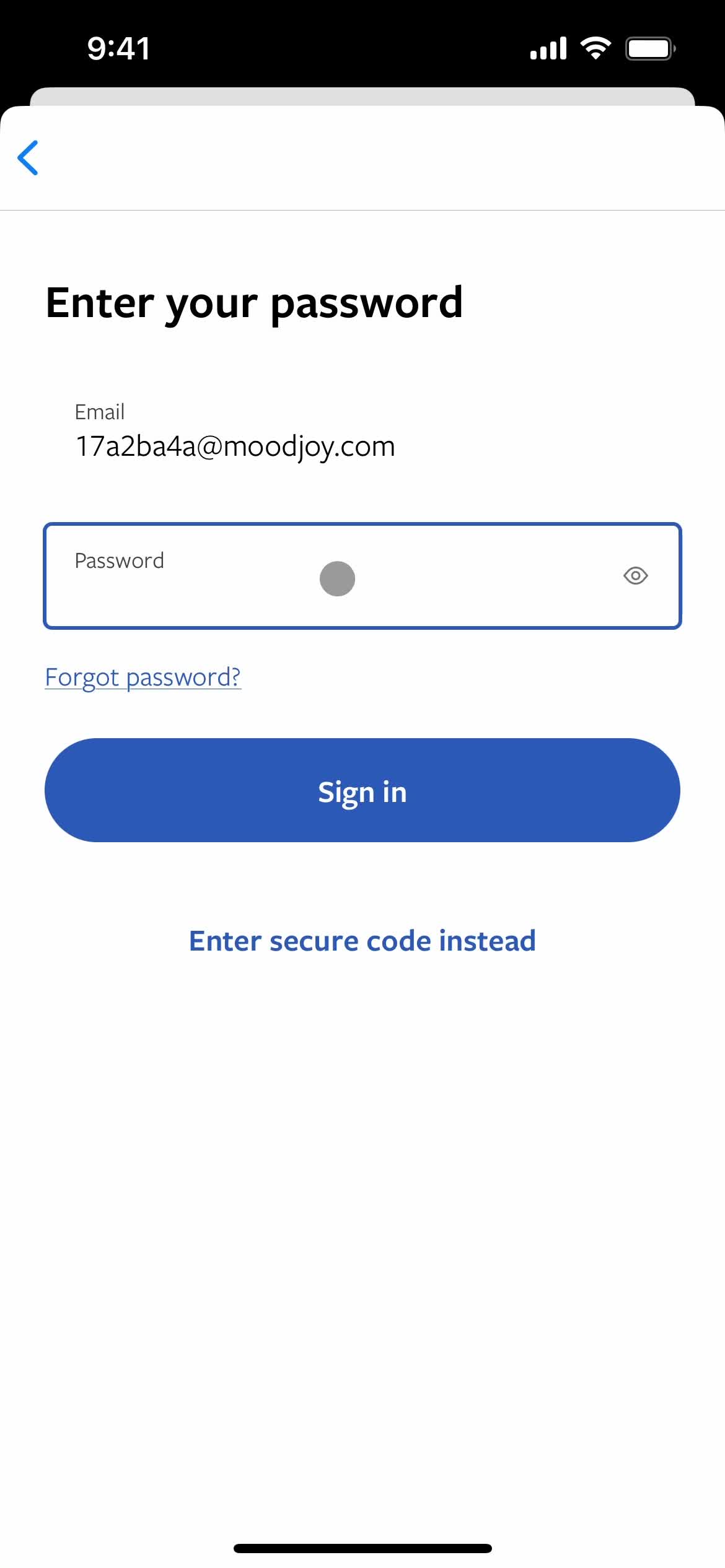 Password reset screenshot