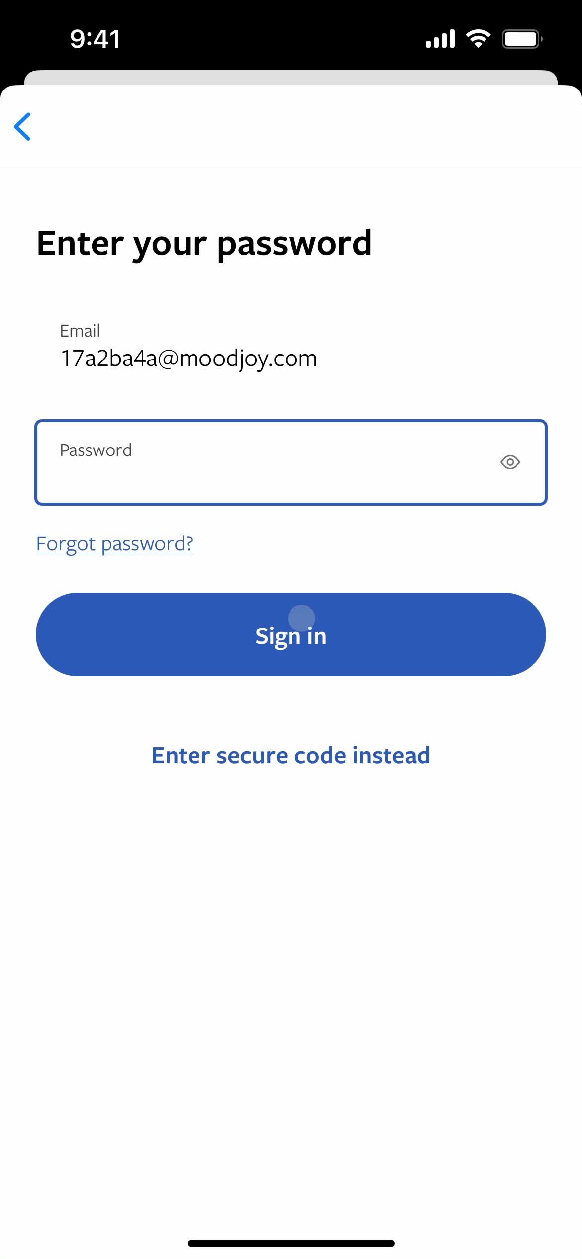 Password reset screenshot