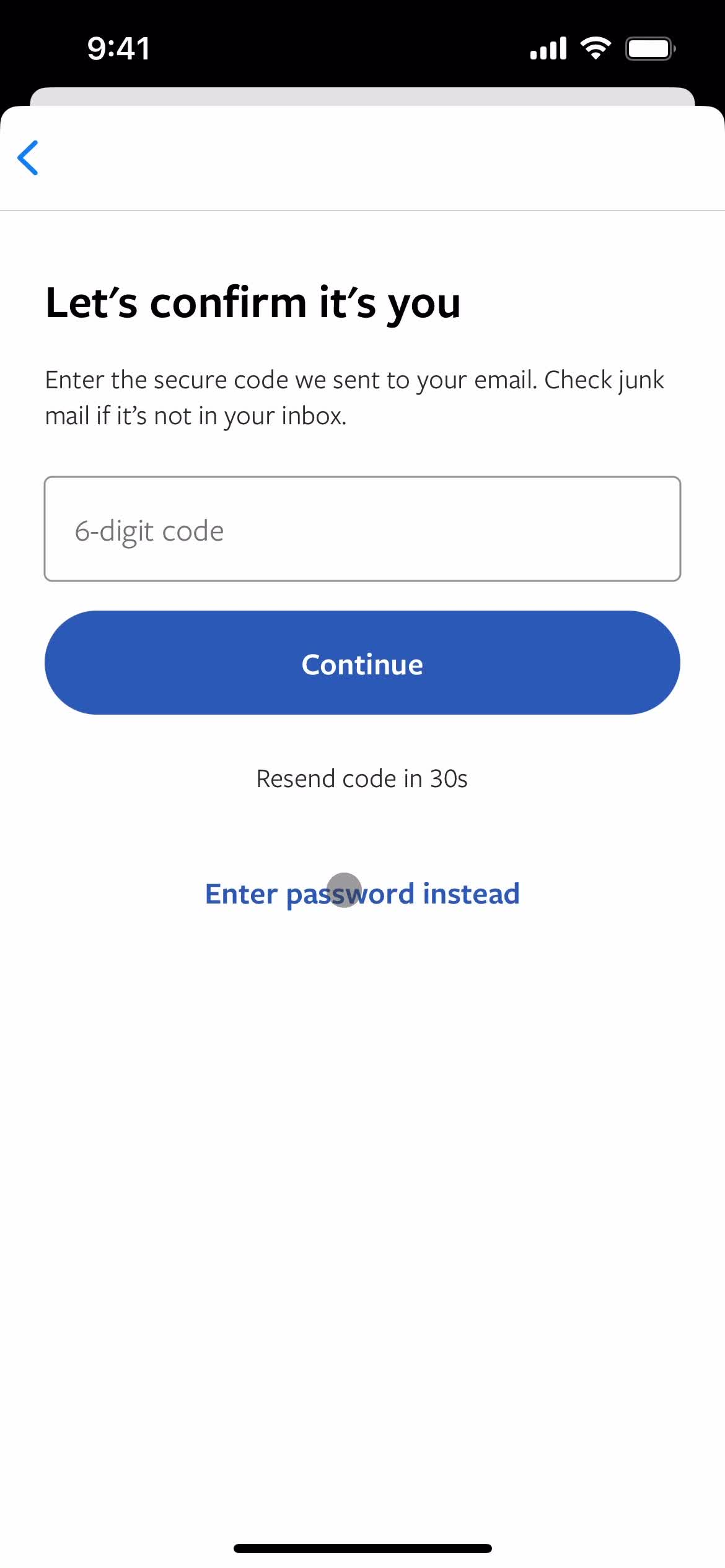 Password reset screenshot