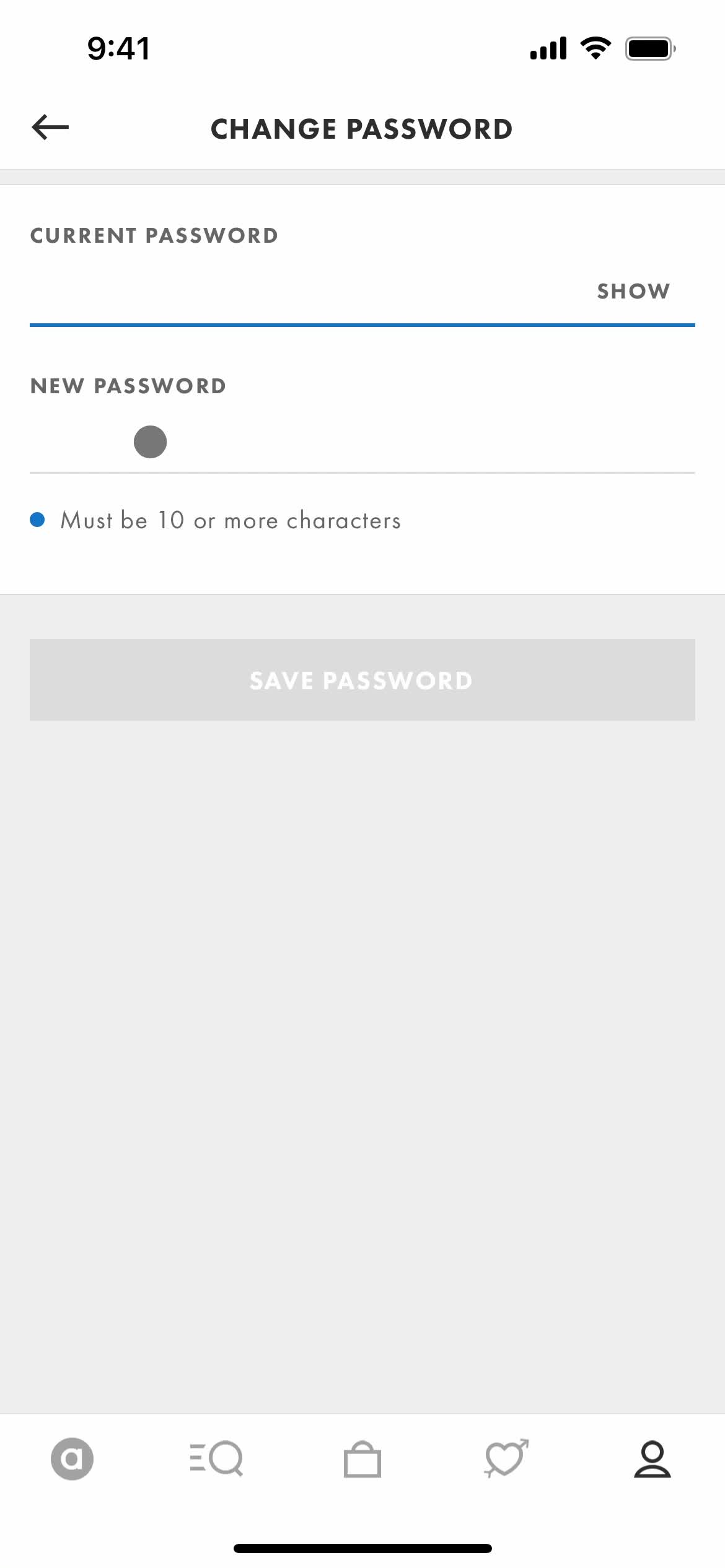 Changing password screenshot