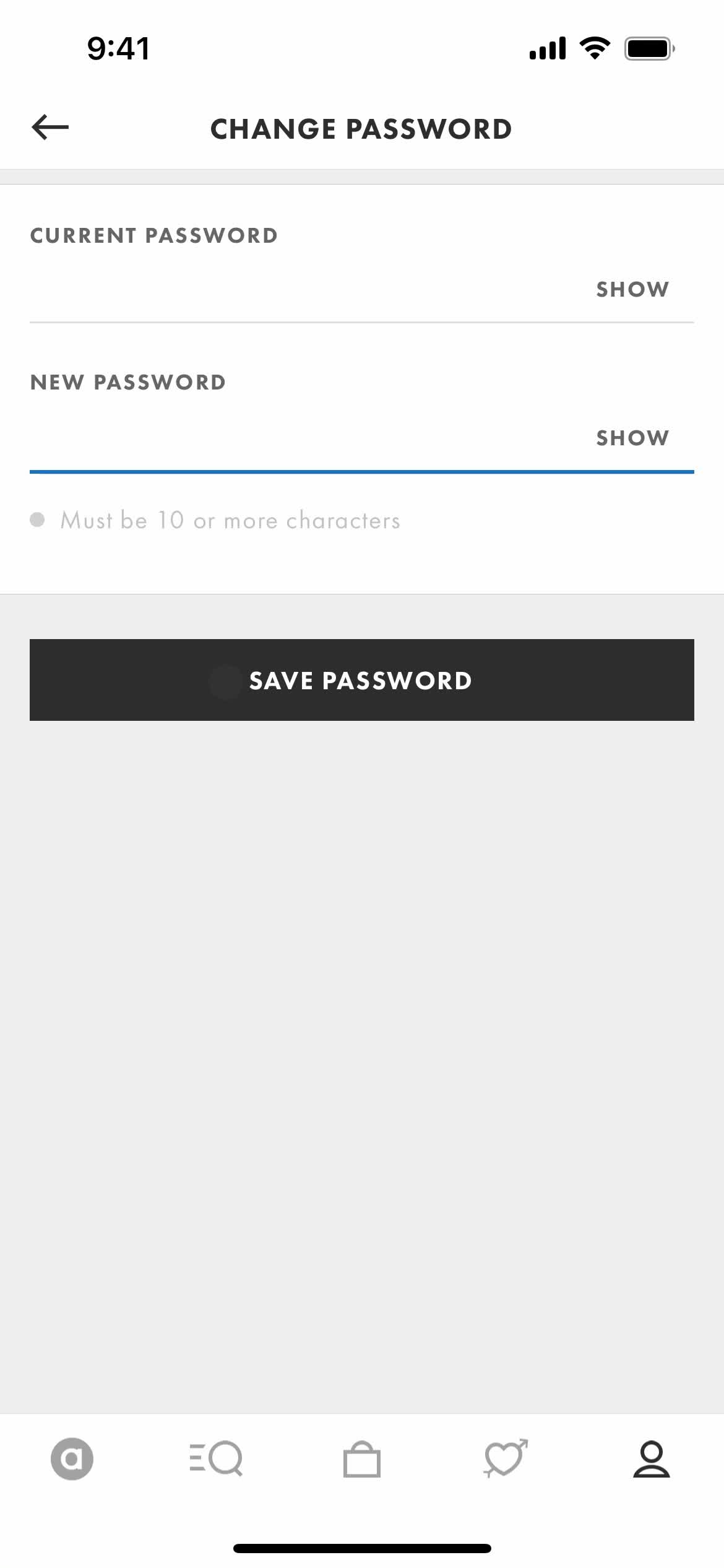 Changing password screenshot