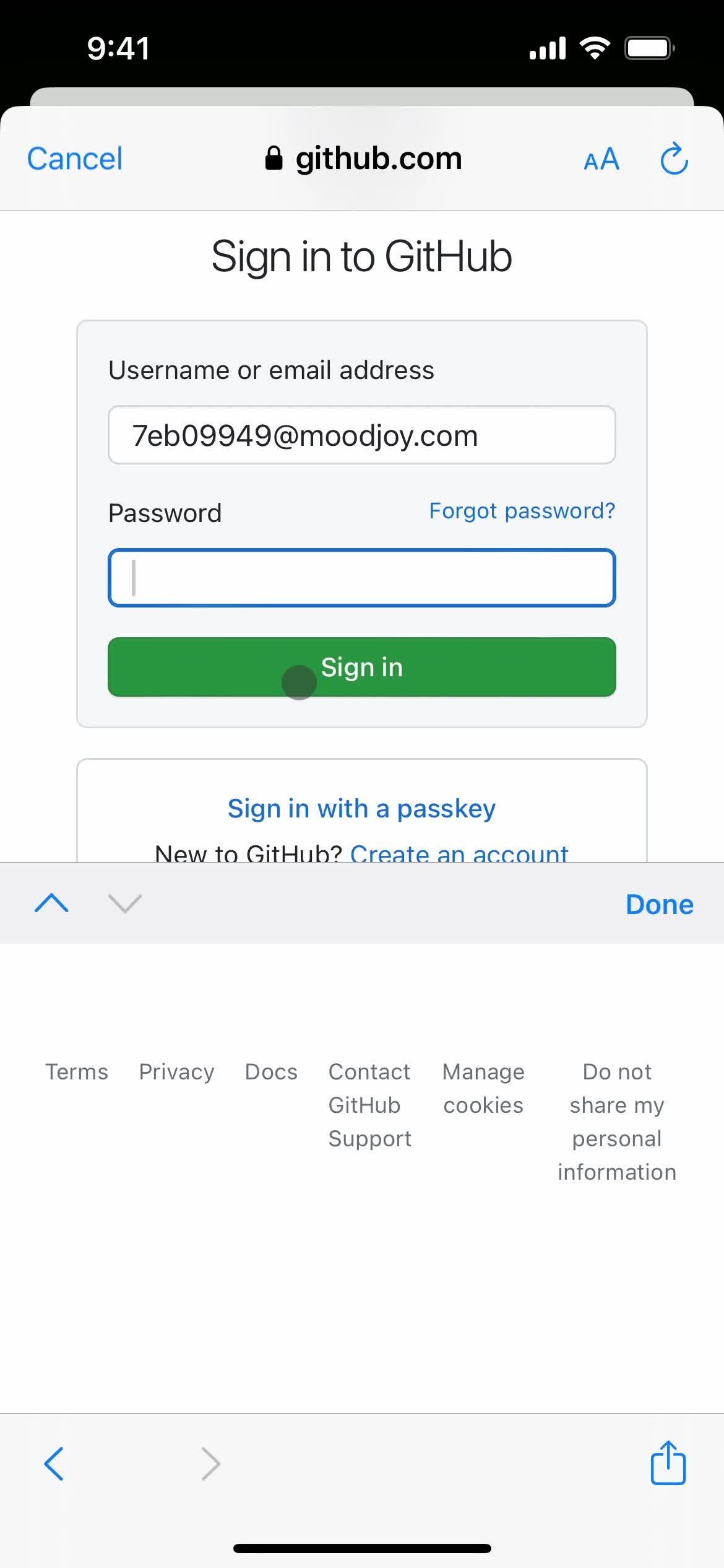 Changing password screenshot