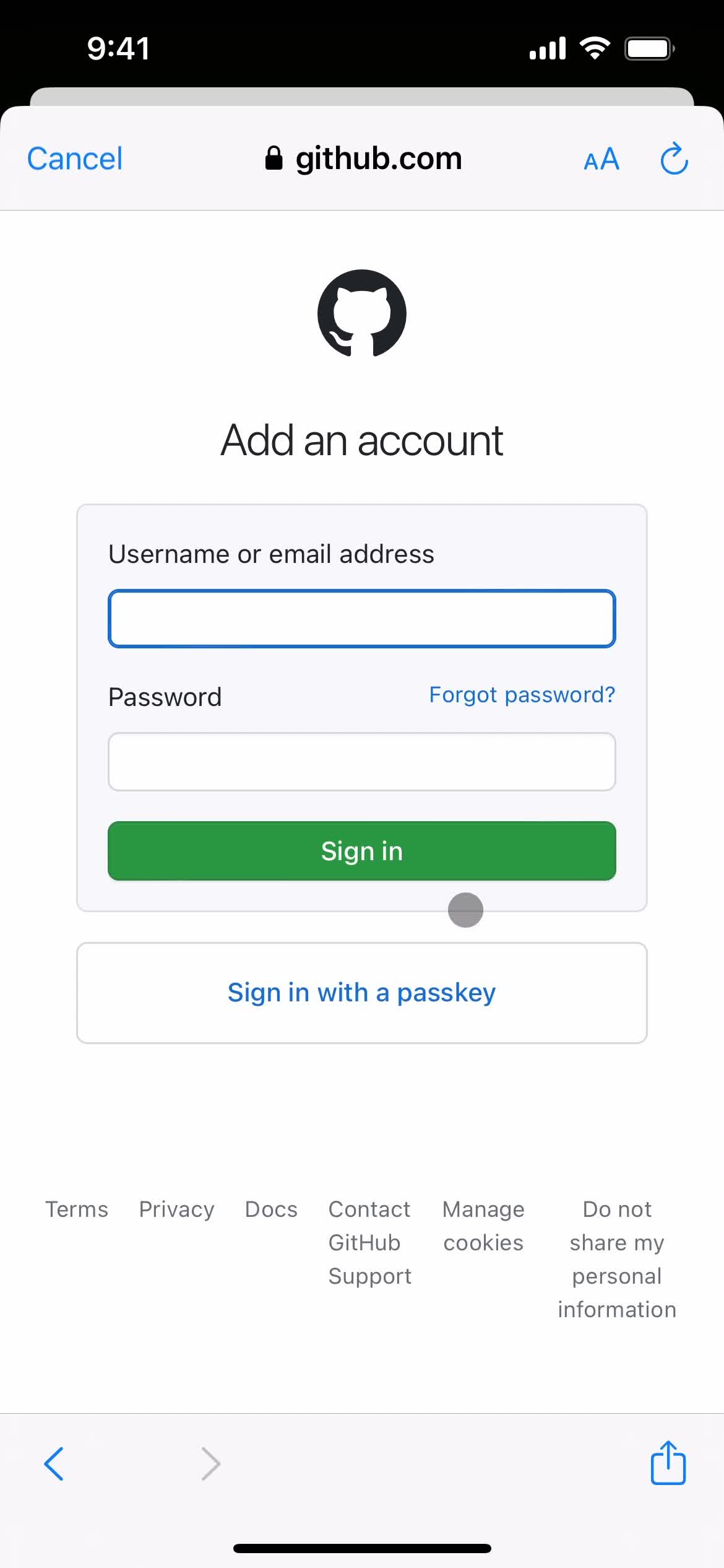 Changing password screenshot