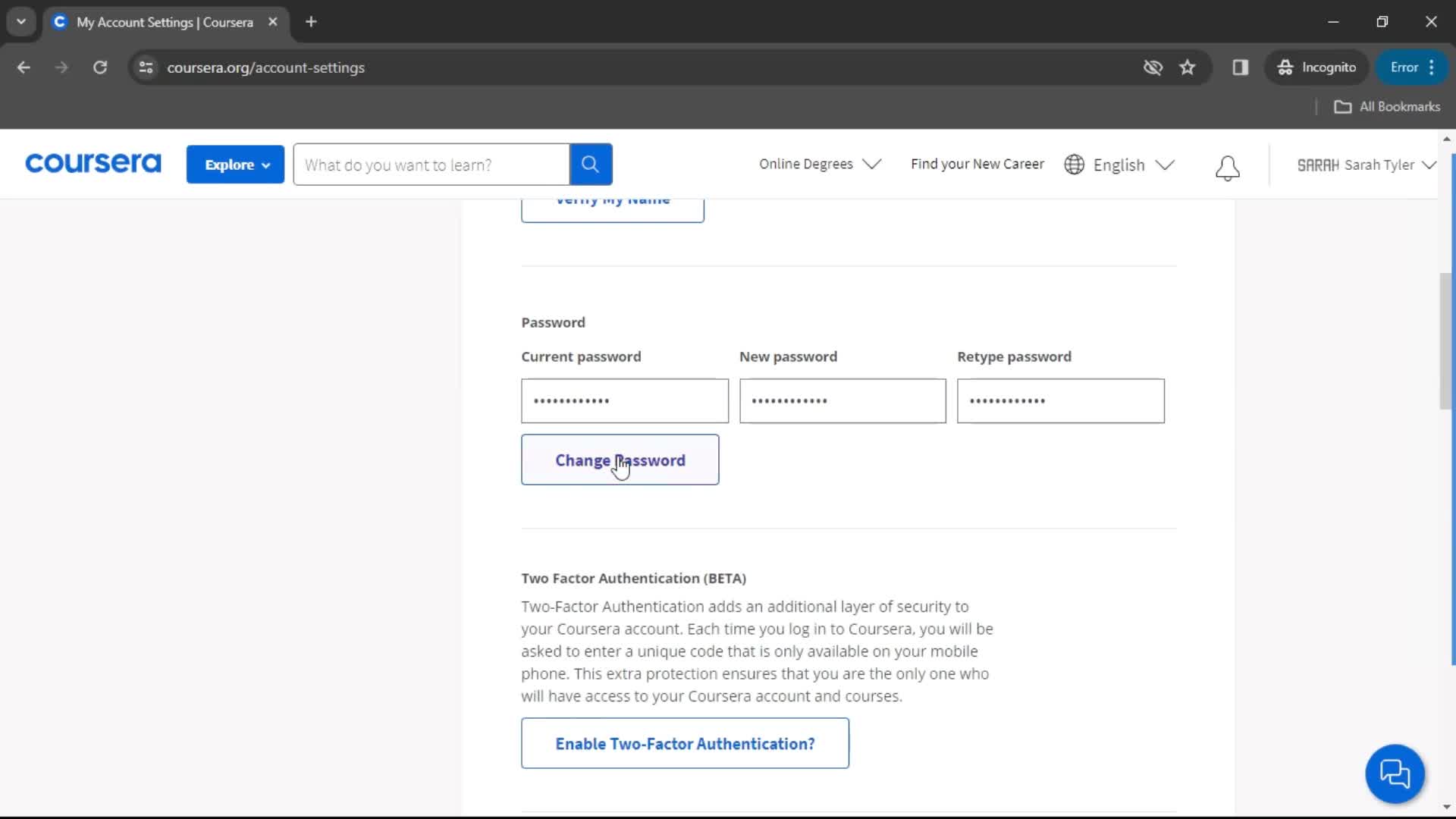 Changing password on Coursera video thumbnail