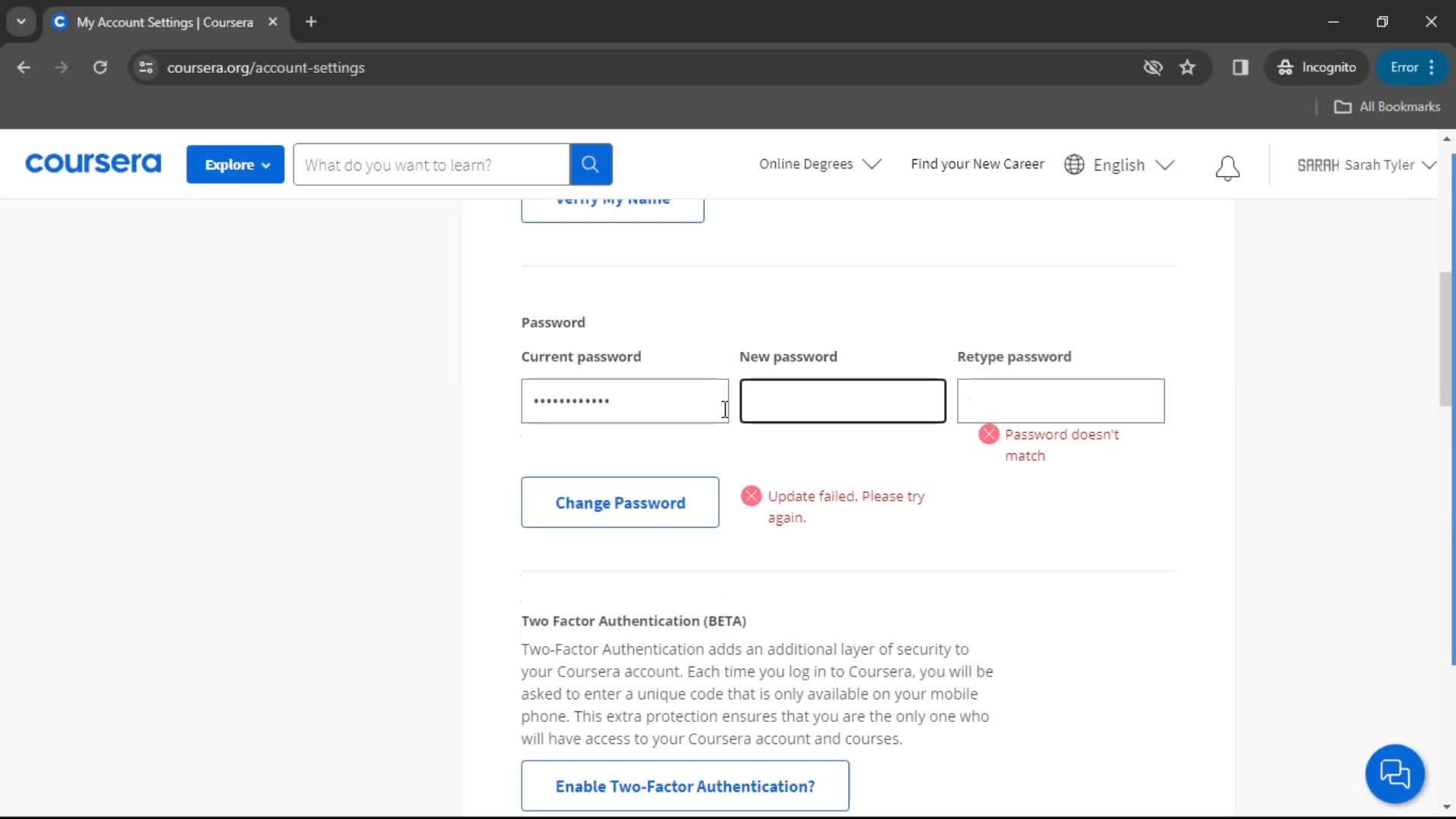 Changing password on Coursera video thumbnail