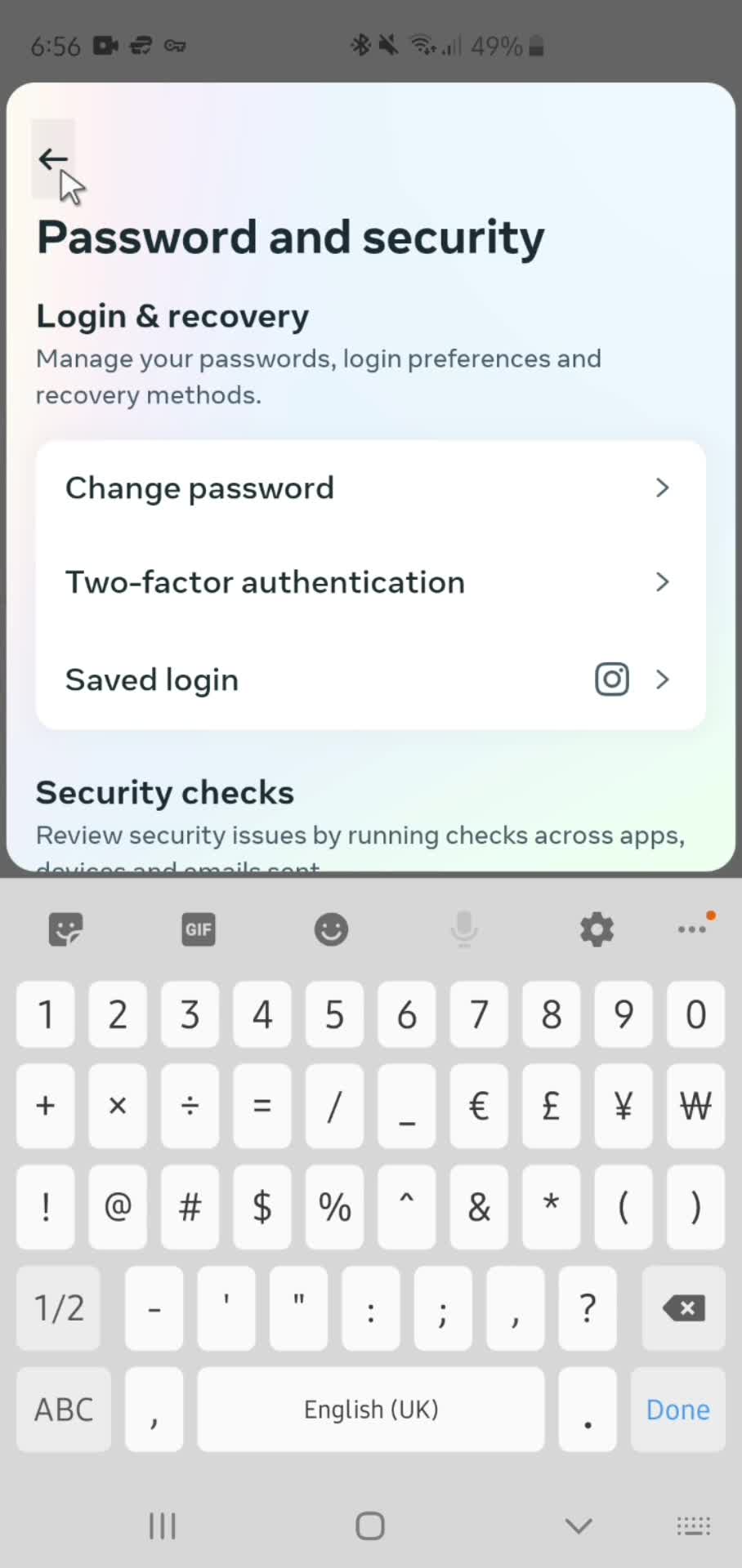 Changing password screenshot