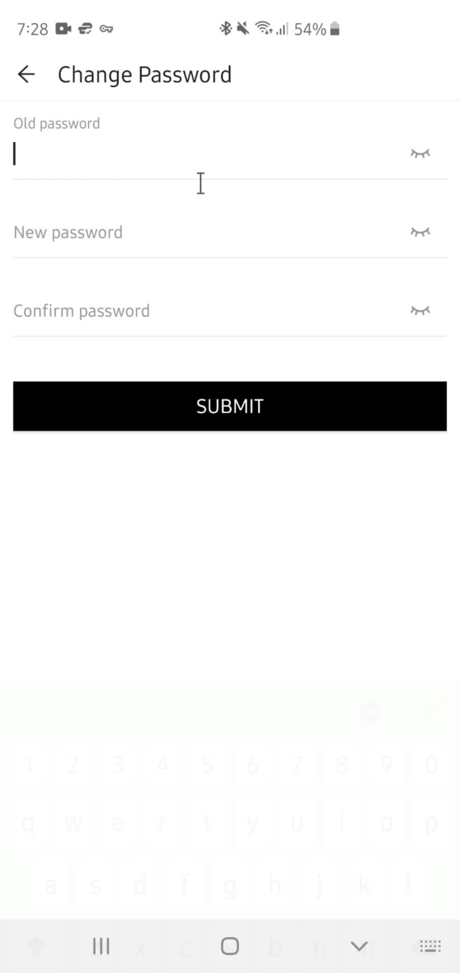 Changing password screenshot