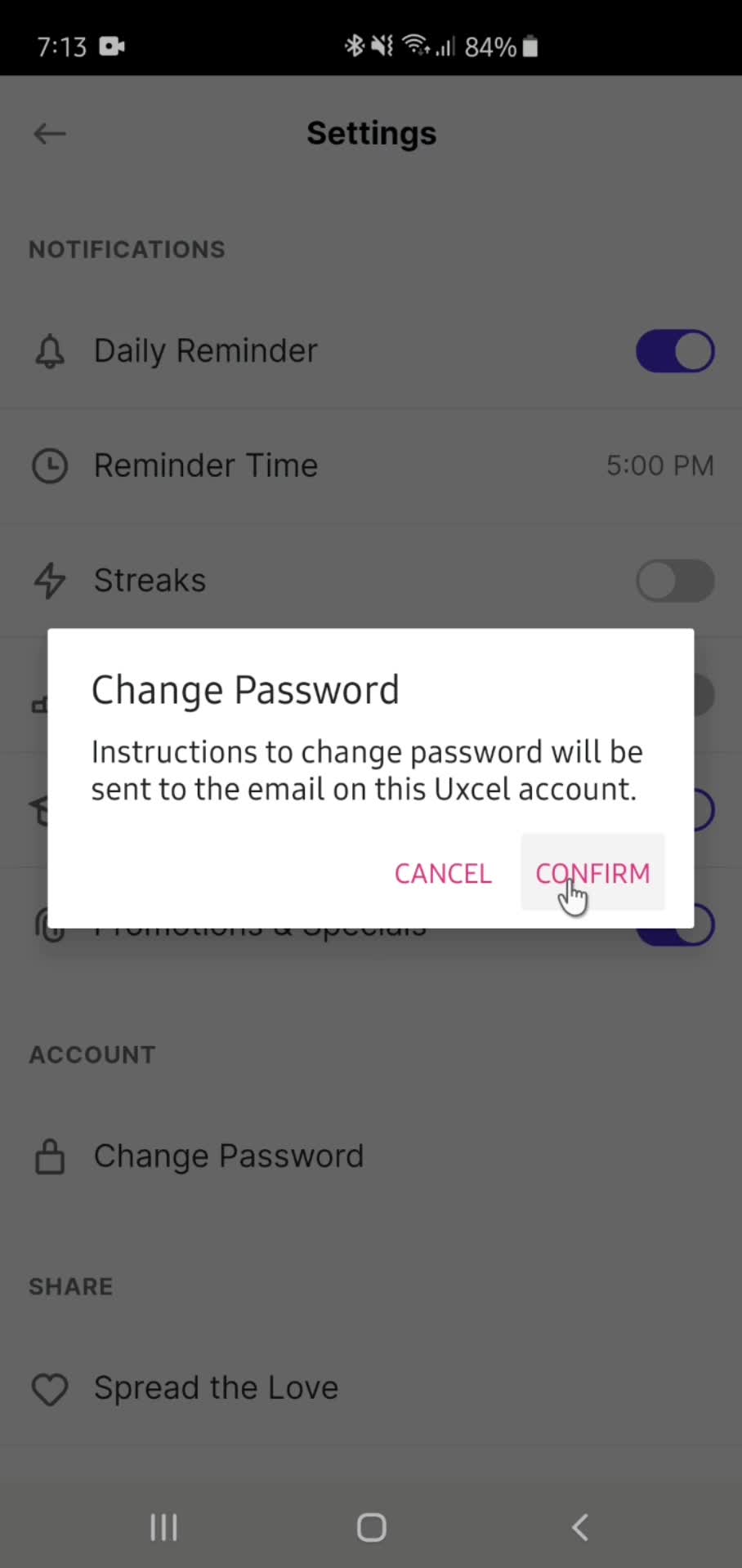 Changing password screenshot