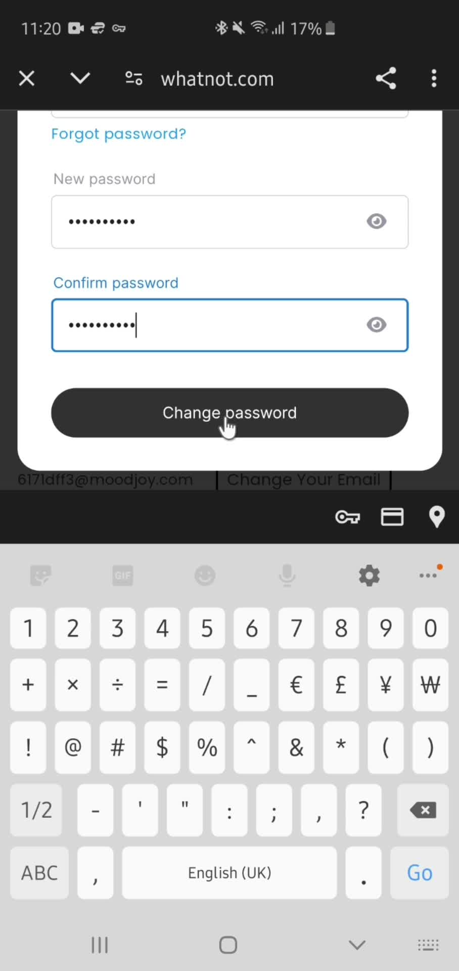 Changing password screenshot